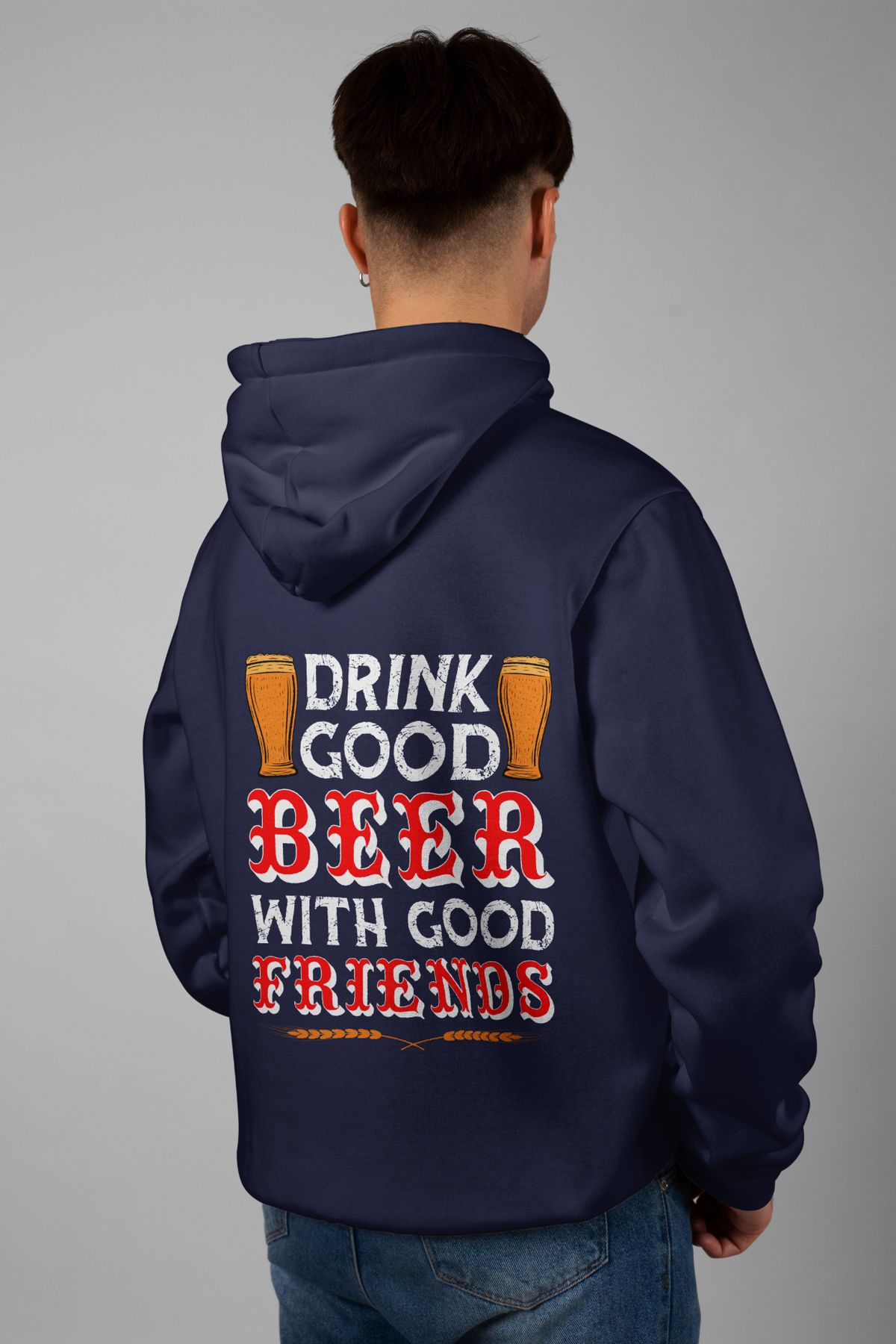 Zestia Unisex Hoodie, Drink Good Sırt Baskılı, Regular,%100 Pamuk, Lacivert Renk Kapşonlu No: 0243