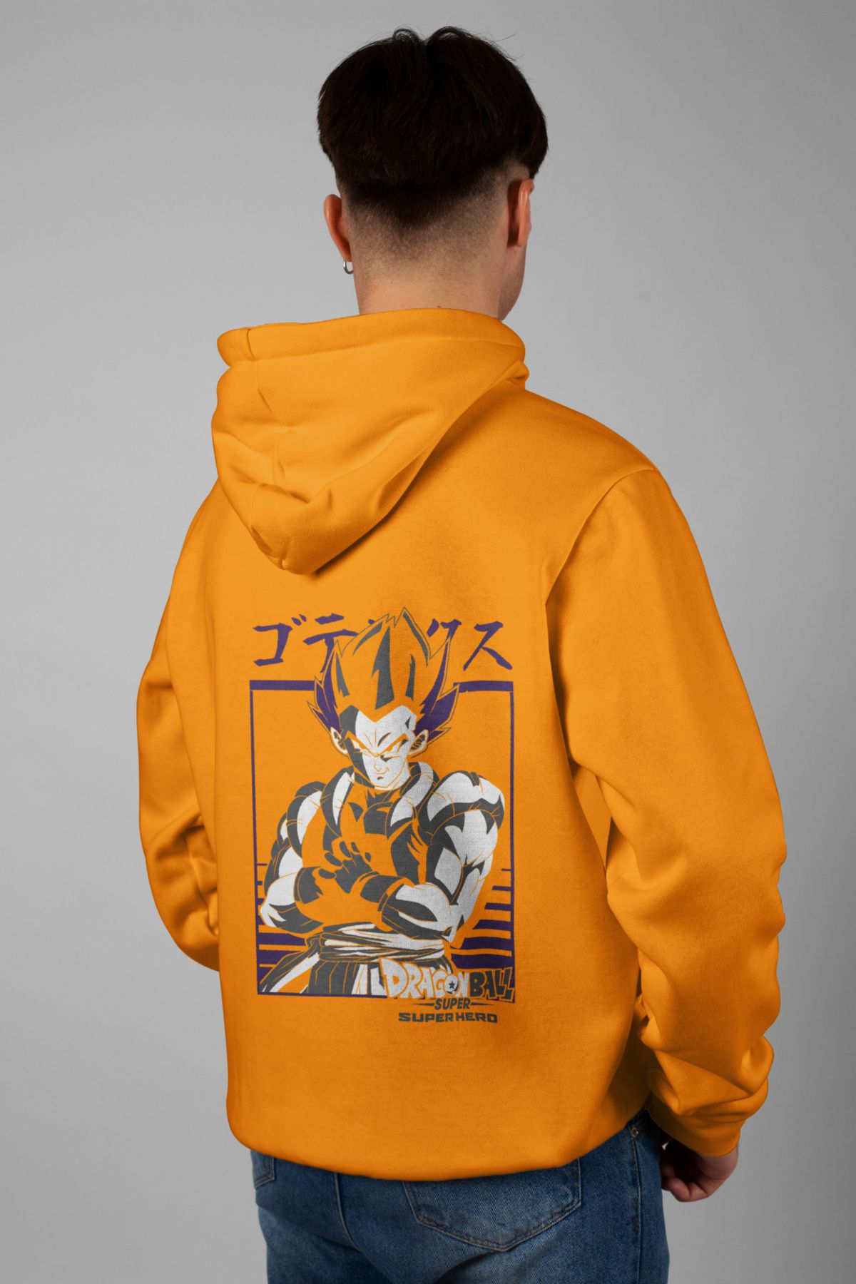 Zestia Unisex Hoodie, Gotenks Sırt Baskılı, Regular,%100 Pamuk, Turuncu Renk Kapşonlu No: 0173