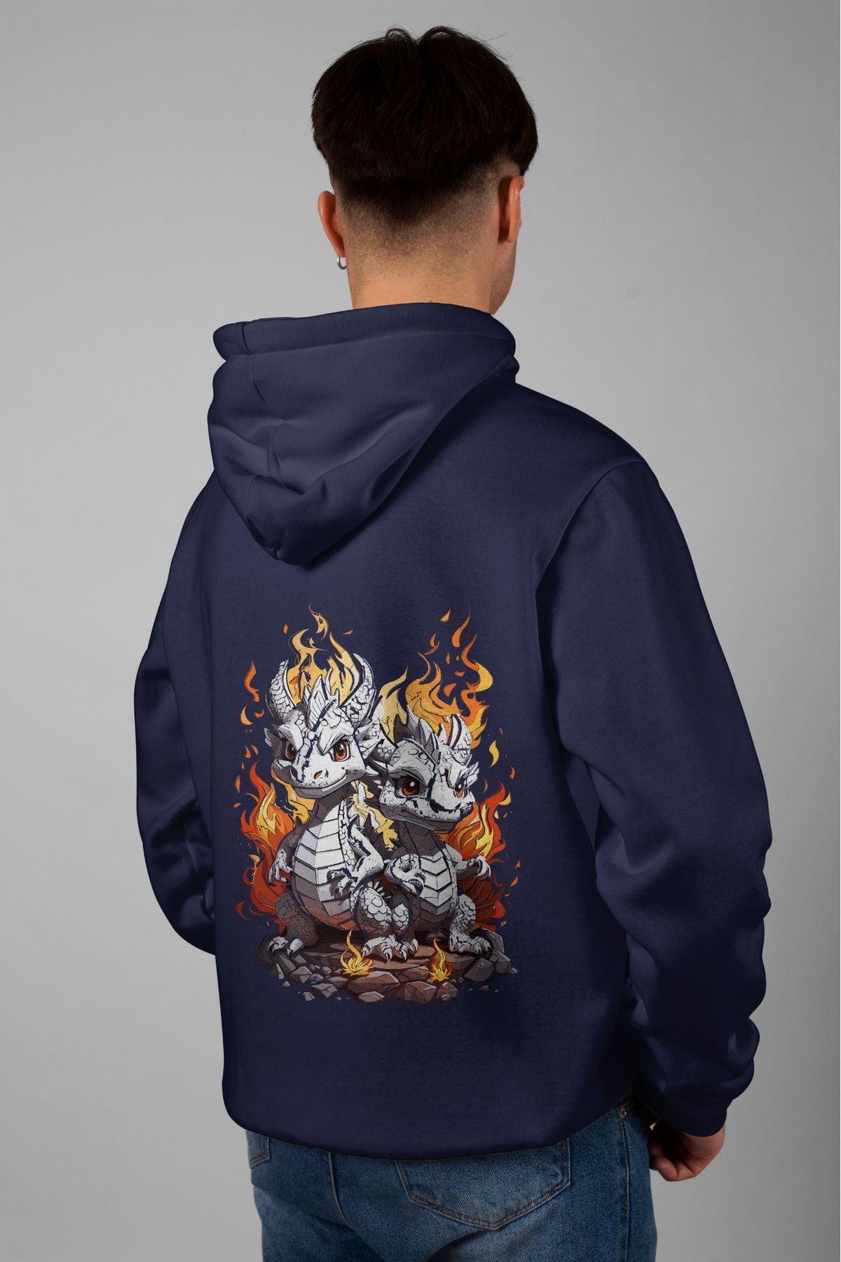 Zestia Unisex Hoodie, Yavru Dinazorlar Sırt Baskılı, Regular,%100 Pamuk, Lacivert Renk Kapşonlu No: 0062