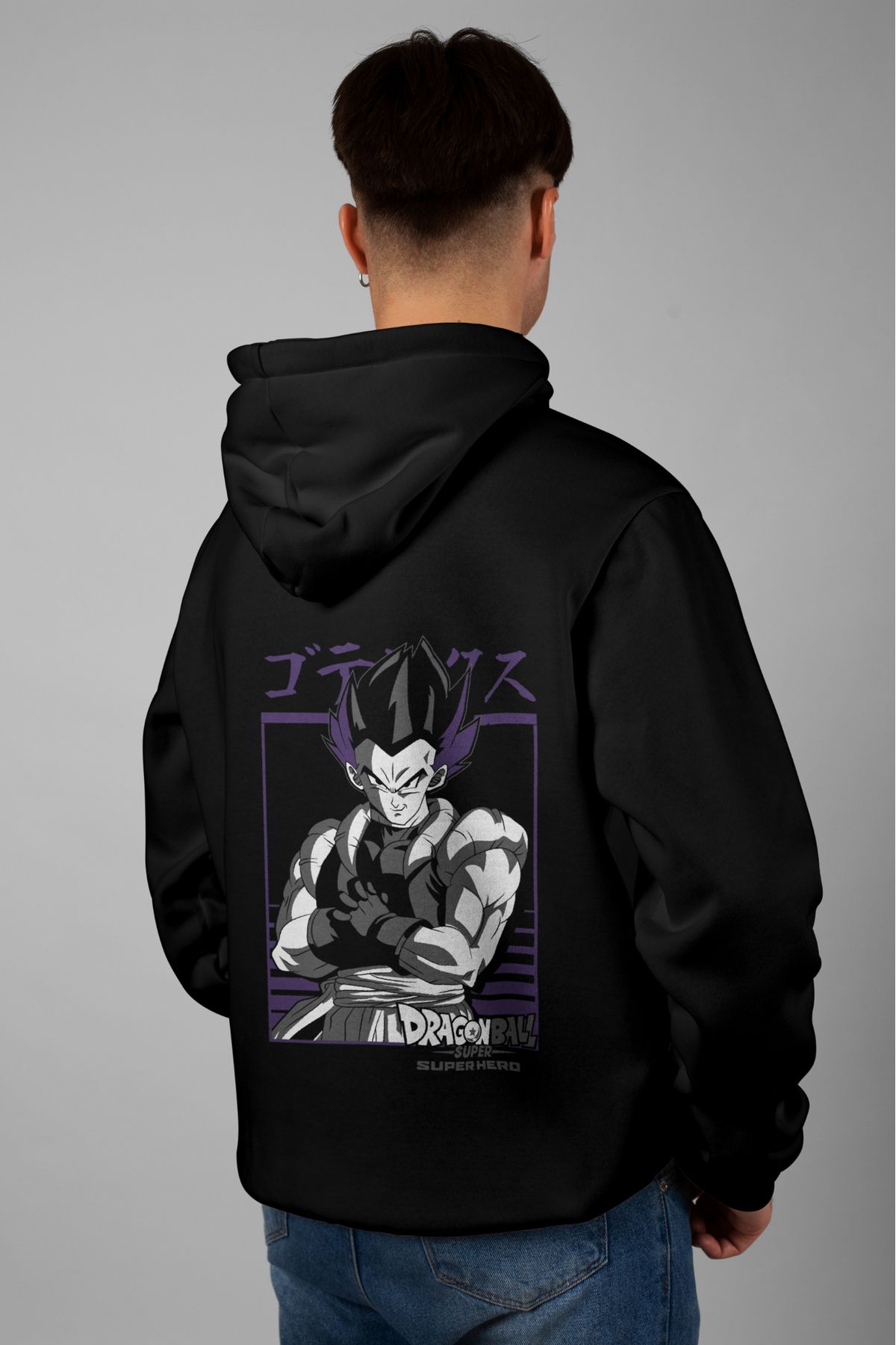 Zestia Unisex Hoodie, Gotenks Sırt Baskılı, Regular,%100 Pamuk, Siyah Renk Kapşonlu No: 0173