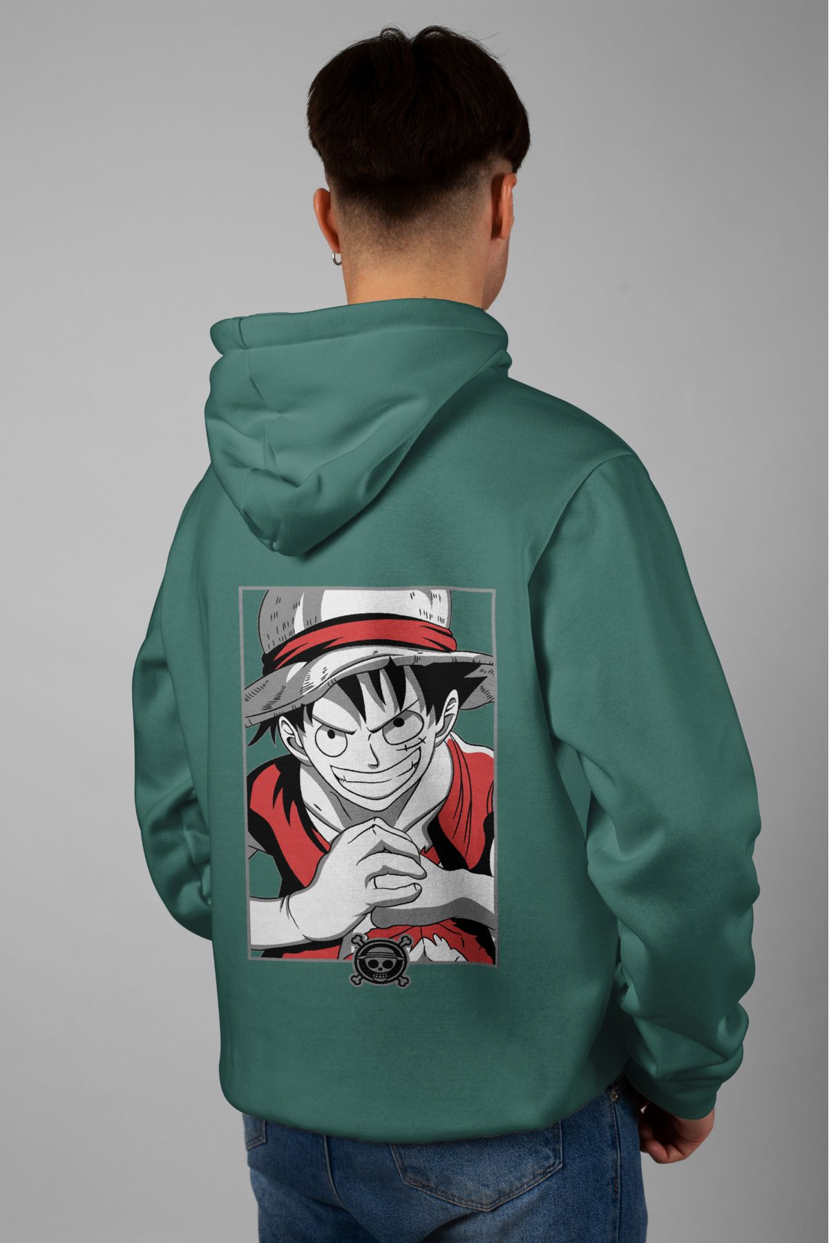 Zestia Unisex Hoodie, Monkey D. Luffy Sırt Baskılı, Regular,%100 Pamuk, Yeşil Renk Kapşonlu No: 0142