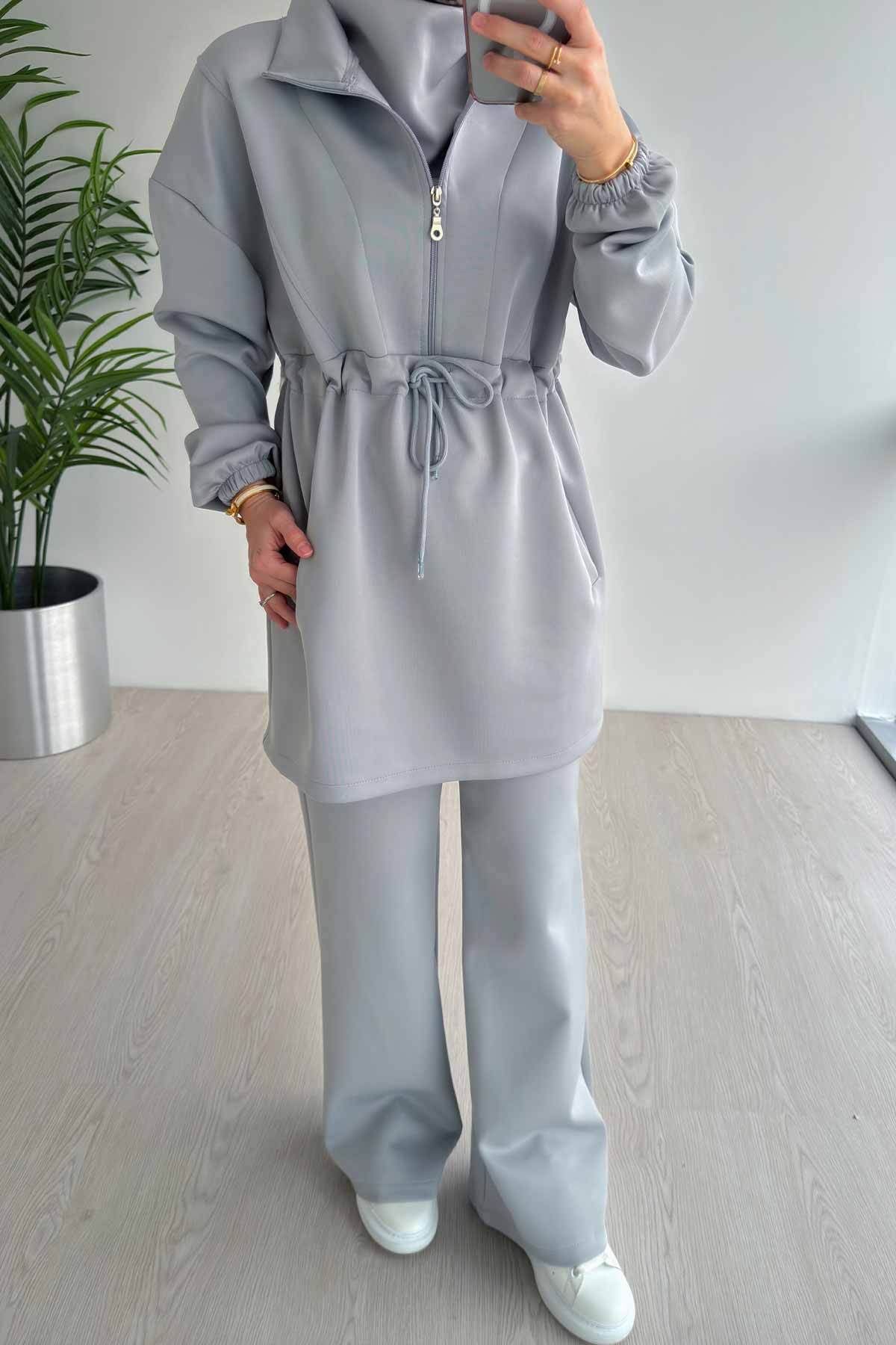 Ka Hijab-Costum de scuba cu guler de design - gri 5