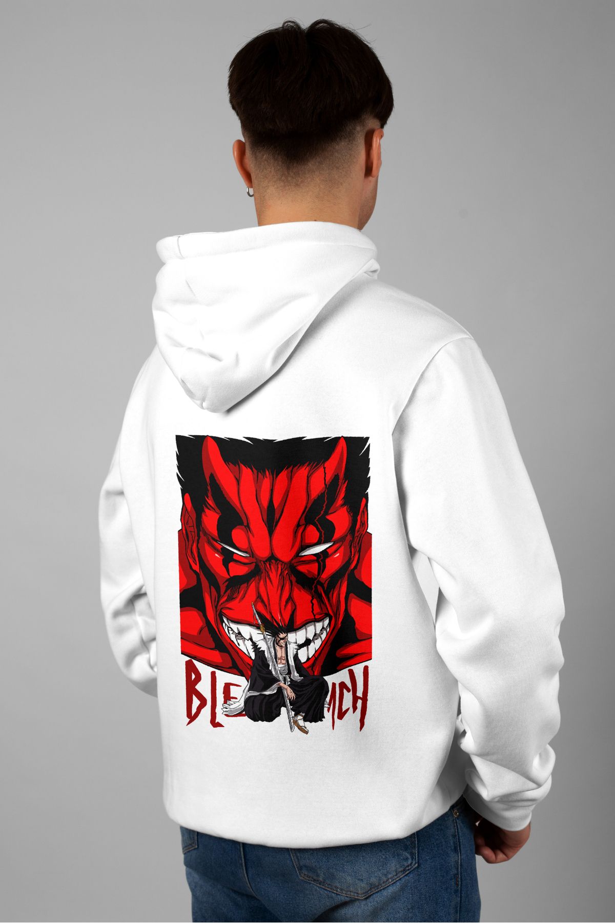 Zestia Unisex Hoodie, Zaraki Bankai Sırt Baskılı, Regular,%100 Pamuk, Beyaz Renk Kapşonlu No: 0107