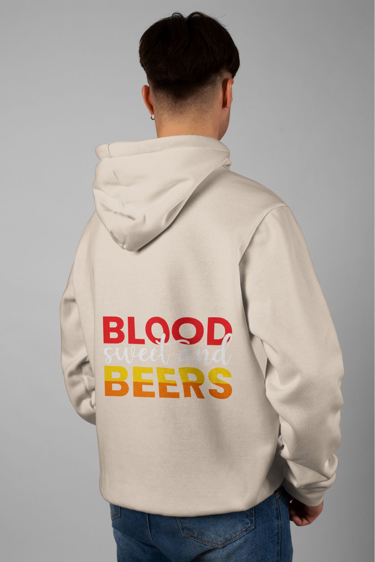 Zestia Unisex Hoodie, Blood Sweet Sırt Baskılı, Regular,%100 Pamuk, Krem Renk Kapşonlu No: 0217