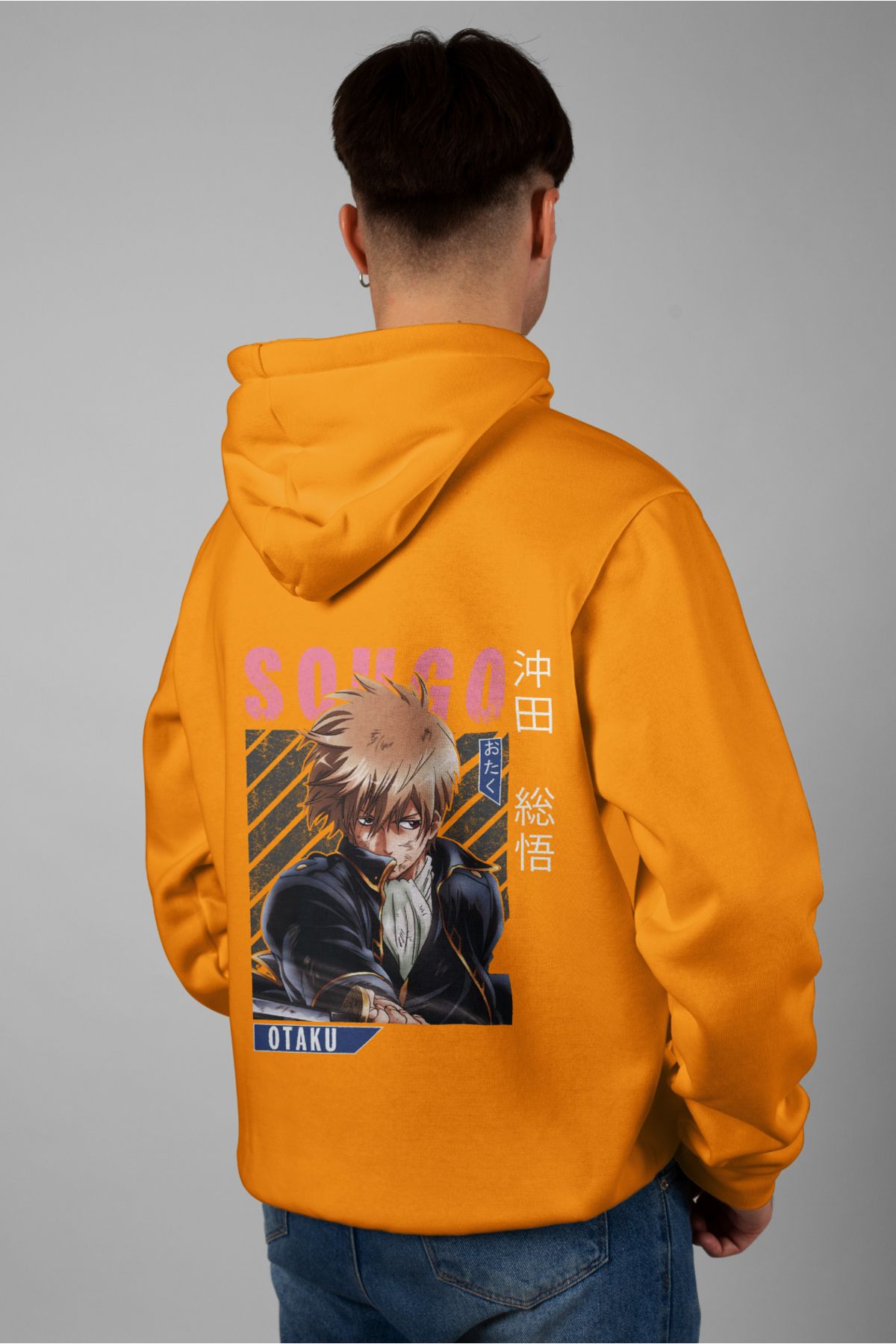 Zestia Unisex Hoodie, Sougo Okita Sırt Baskılı, Regular,%100 Pamuk, Turuncu Renk Kapşonlu No: 0131