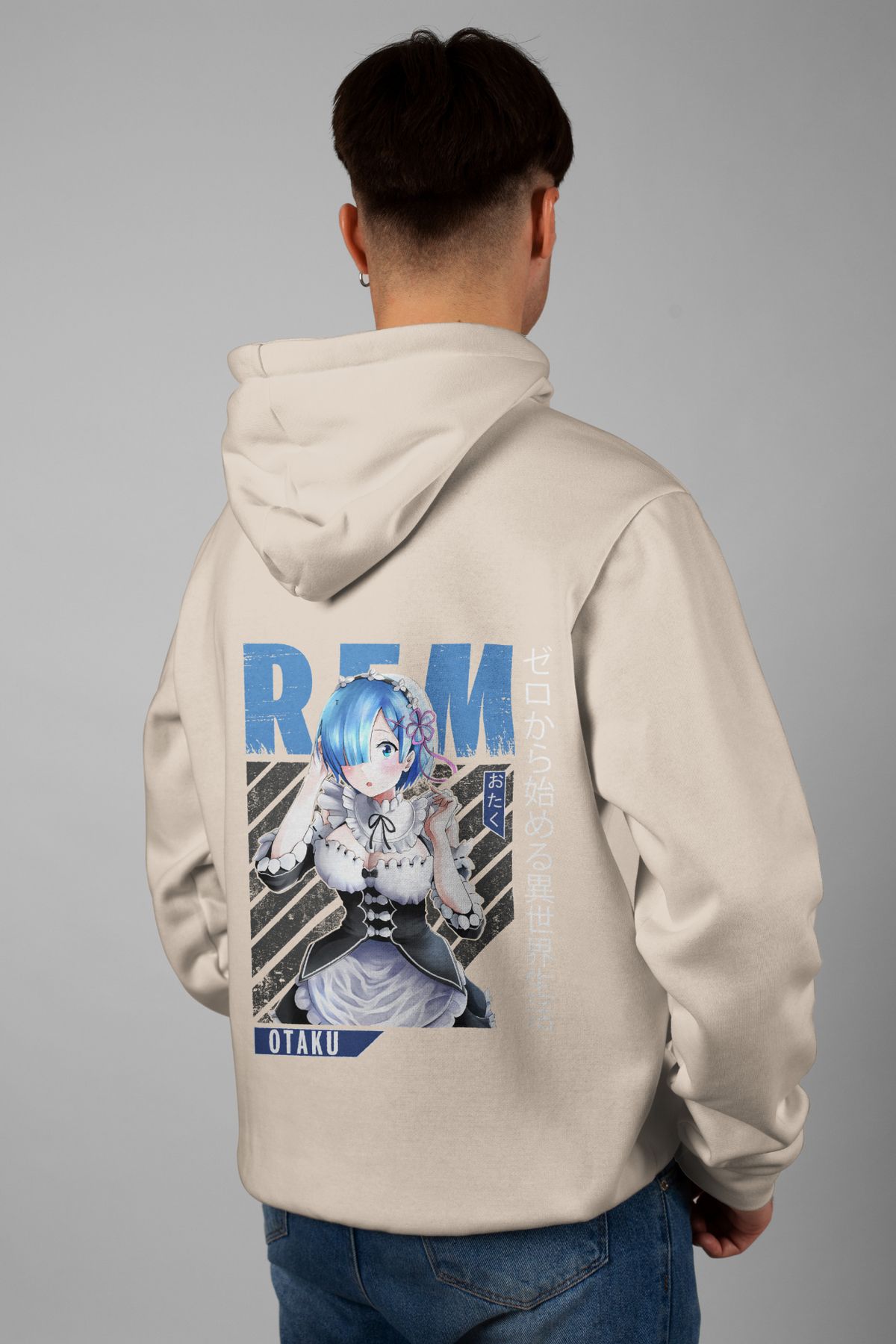 Zestia Unisex Hoodie, Rem Sırt Baskılı, Regular,%100 Pamuk, Krem Renk Kapşonlu No: 0169