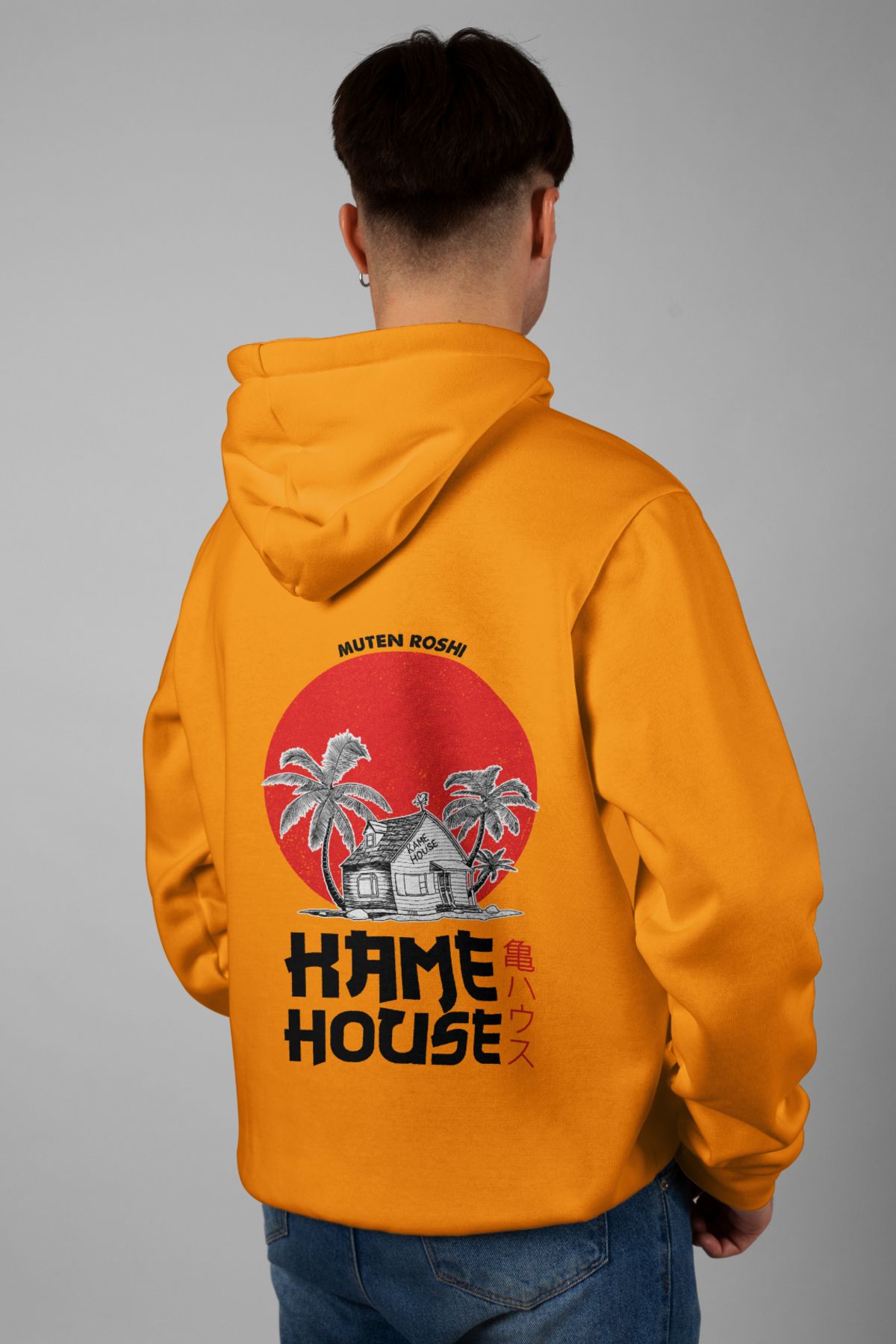 Zestia Unisex Hoodie, Kame House Sırt Baskılı, Regular,%100 Pamuk, Turuncu Renk Kapşonlu No: 0124