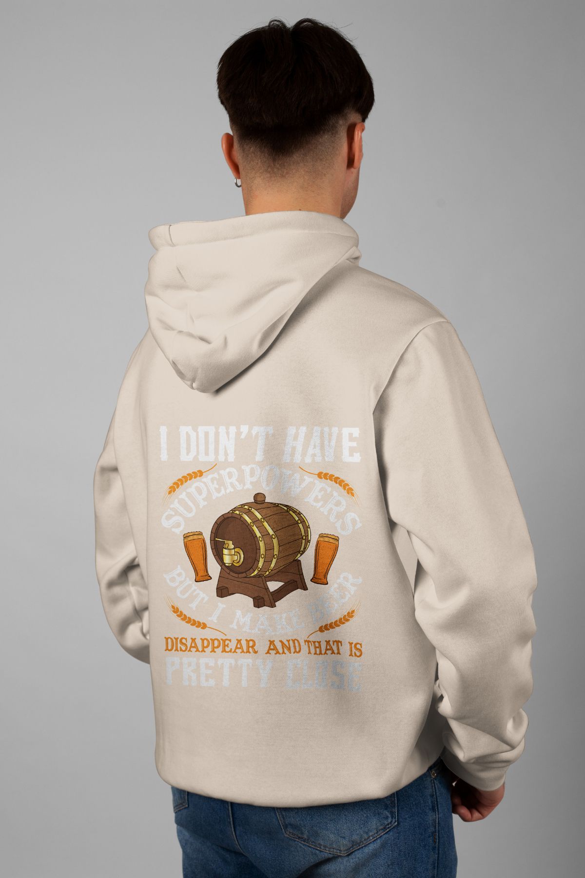 Zestia Unisex Hoodie, I Don't Have Sırt Baskılı, Regular,%100 Pamuk, Krem Renk Kapşonlu No: 0246