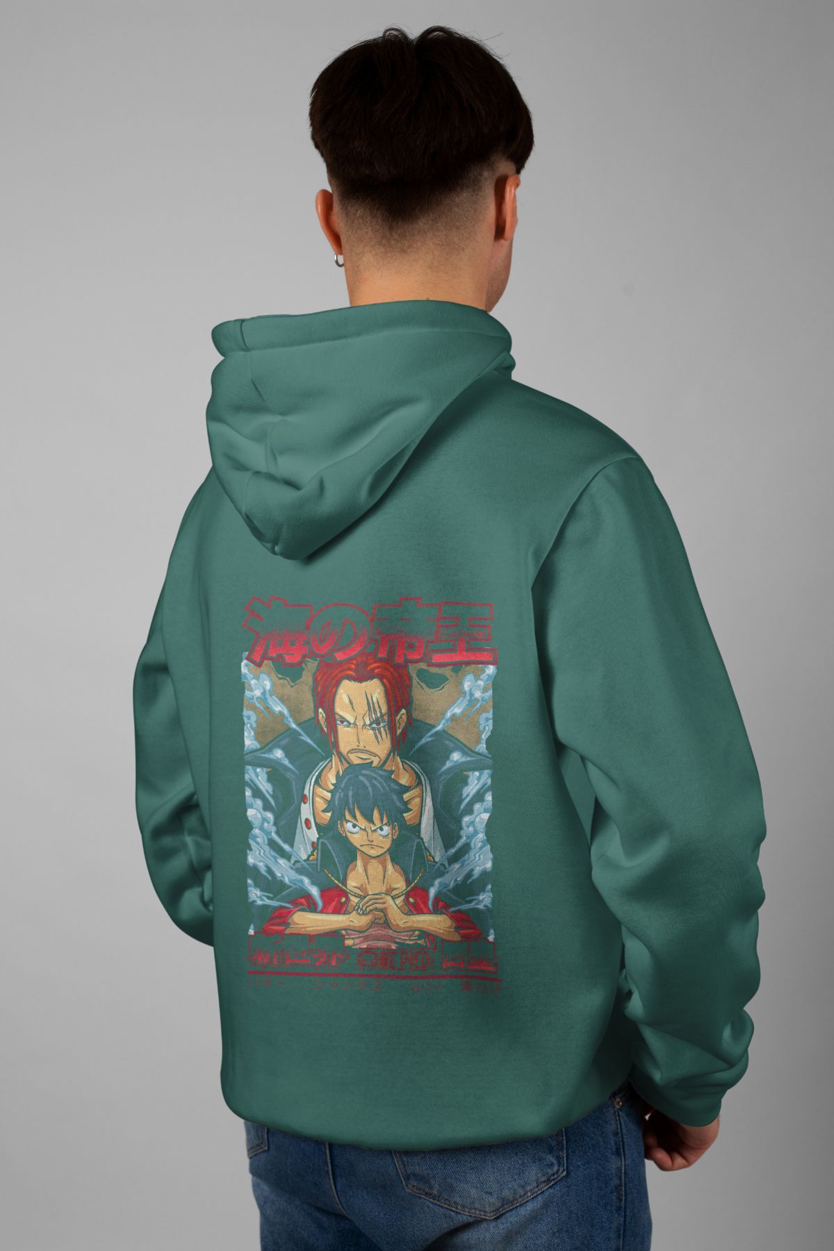 Zestia Unisex Hoodie, Shanks X Luffy Sırt Baskılı, Regular,%100 Pamuk, Yeşil Renk Kapşonlu No: 0203