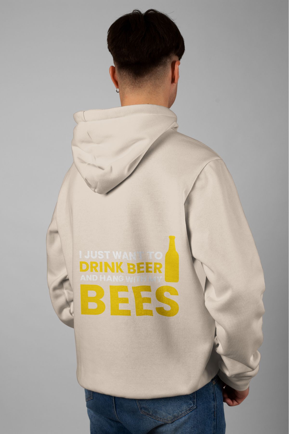 Zestia Unisex Hoodie, Beer Sırt Baskılı, Regular,%100 Pamuk, Krem Renk Kapşonlu No: 0214