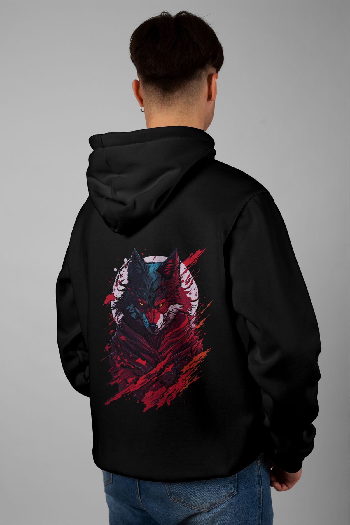 Zestia Unisex Hoodie, Kurt Sırt Baskılı, Regular,%100 Pamuk, Siyah Renk Kapşonlu No: 0022