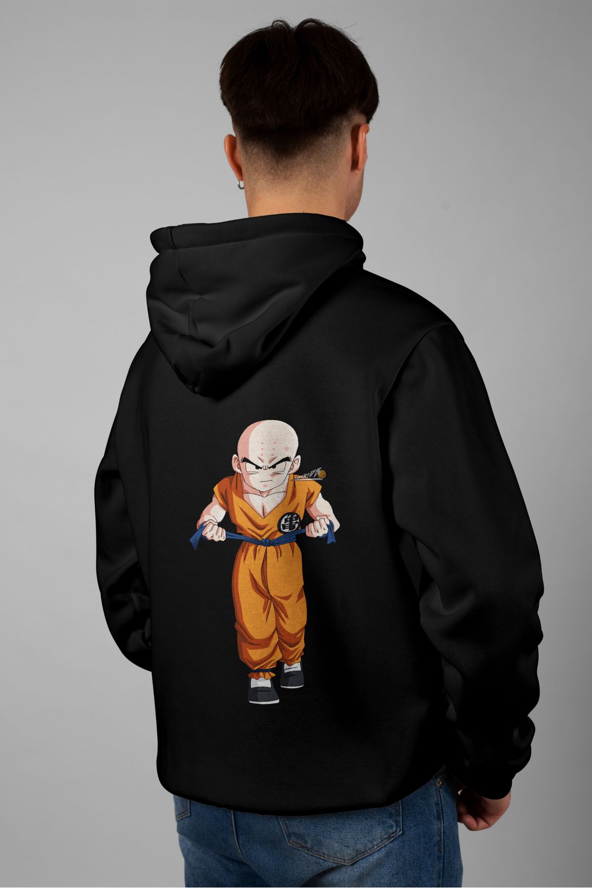 Zestia Unisex Hoodie, Krillin Sırt Baskılı, Regular,%100 Pamuk, Siyah Renk Kapşonlu No: 0118