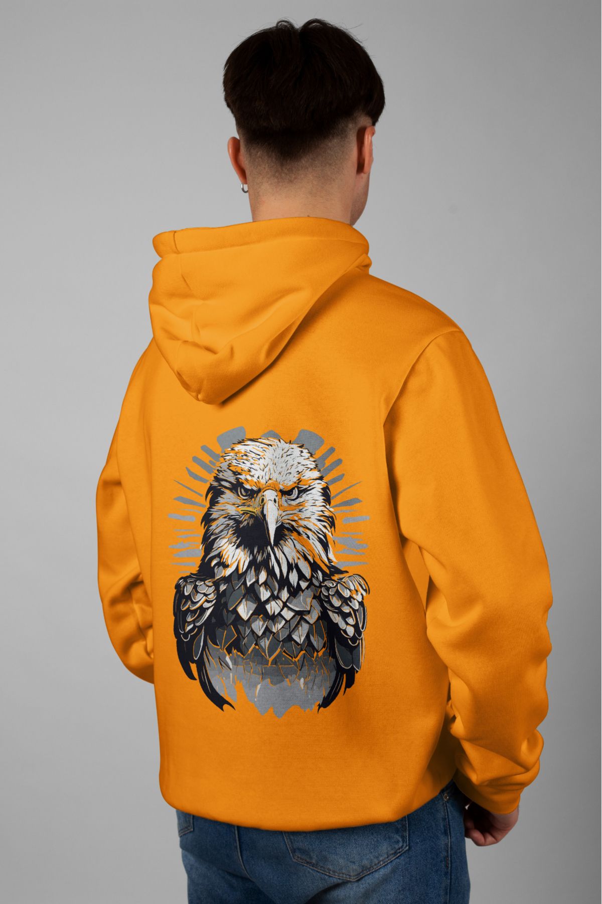 Zestia Unisex Hoodie, Kartal Sırt Baskılı, Regular,%100 Pamuk, Turuncu Renk Kapşonlu No: 0084