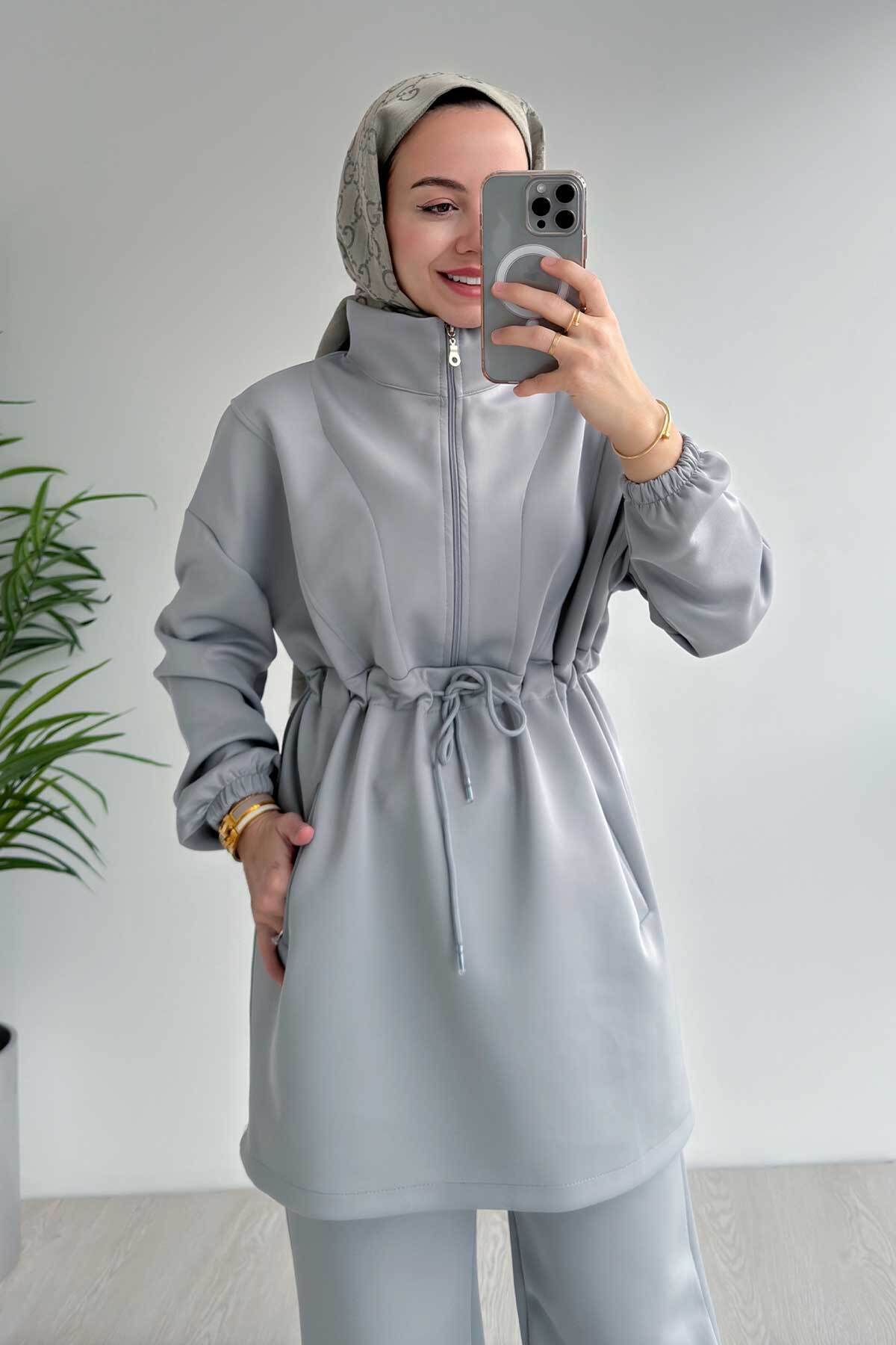 Ka Hijab-Costum de scuba cu guler de design - gri 3