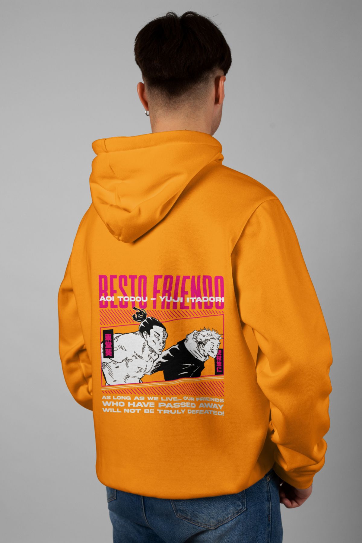 Zestia Unisex Hoodie, Yuji Itadori Sırt Baskılı, Regular,%100 Pamuk, Turuncu Renk Kapşonlu No: 0160