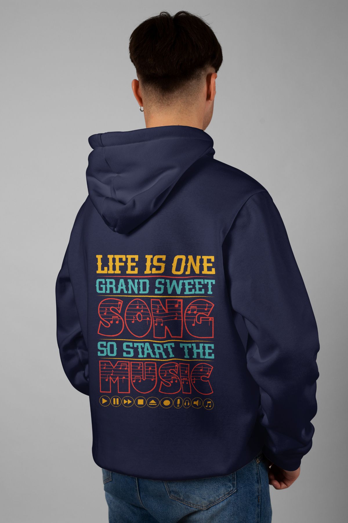 Zestia Unisex Hoodie, Life İs One Grand Sırt Baskılı, Regular,%100 Pamuk, Lacivert Renk Kapşonlu No: 0295