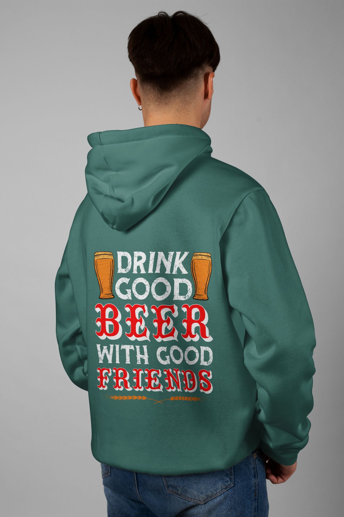 Zestia Unisex Hoodie, Drink Good Sırt Baskılı, Regular,%100 Pamuk, Yeşil Renk Kapşonlu No: 0243