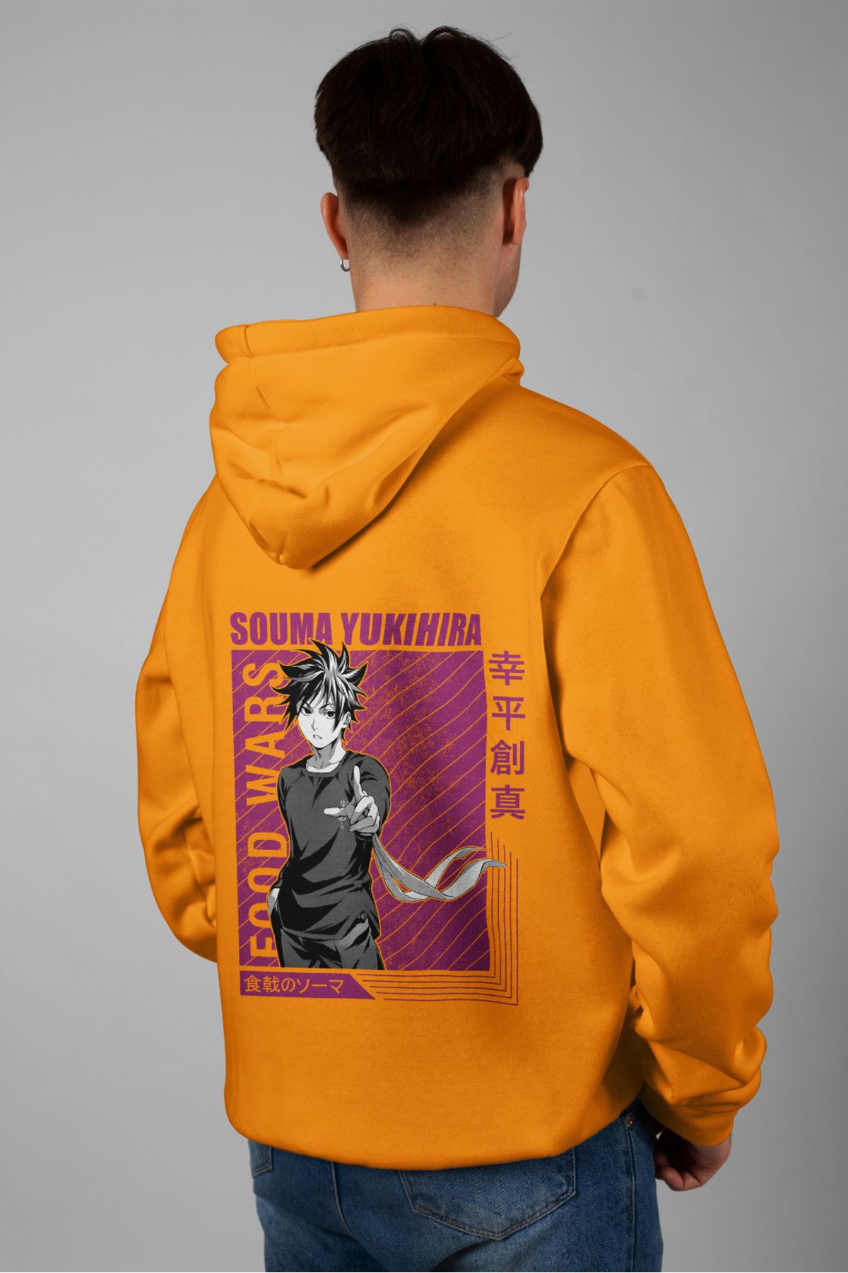 Zestia Unisex Hoodie, Souma Yukihira Sırt Baskılı, Regular,%100 Pamuk, Turuncu Renk Kapşonlu No: 0130