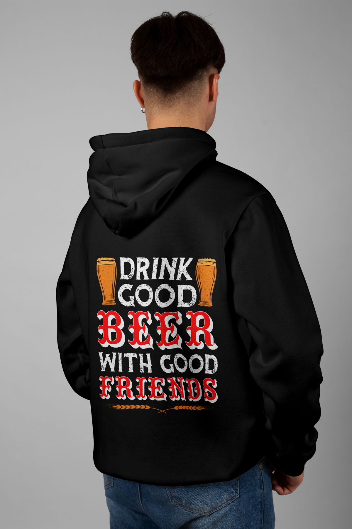 Zestia Unisex Hoodie, Drink Good Sırt Baskılı, Regular,%100 Pamuk, Siyah Renk Kapşonlu No: 0243