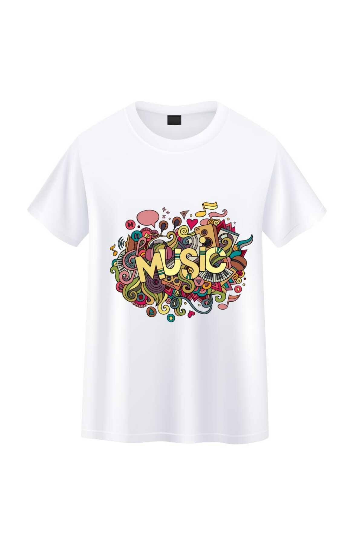 Store Renkler İçinde Müzik Görseli İle Kişiye Özel Tasarım Unisex T-Shirt