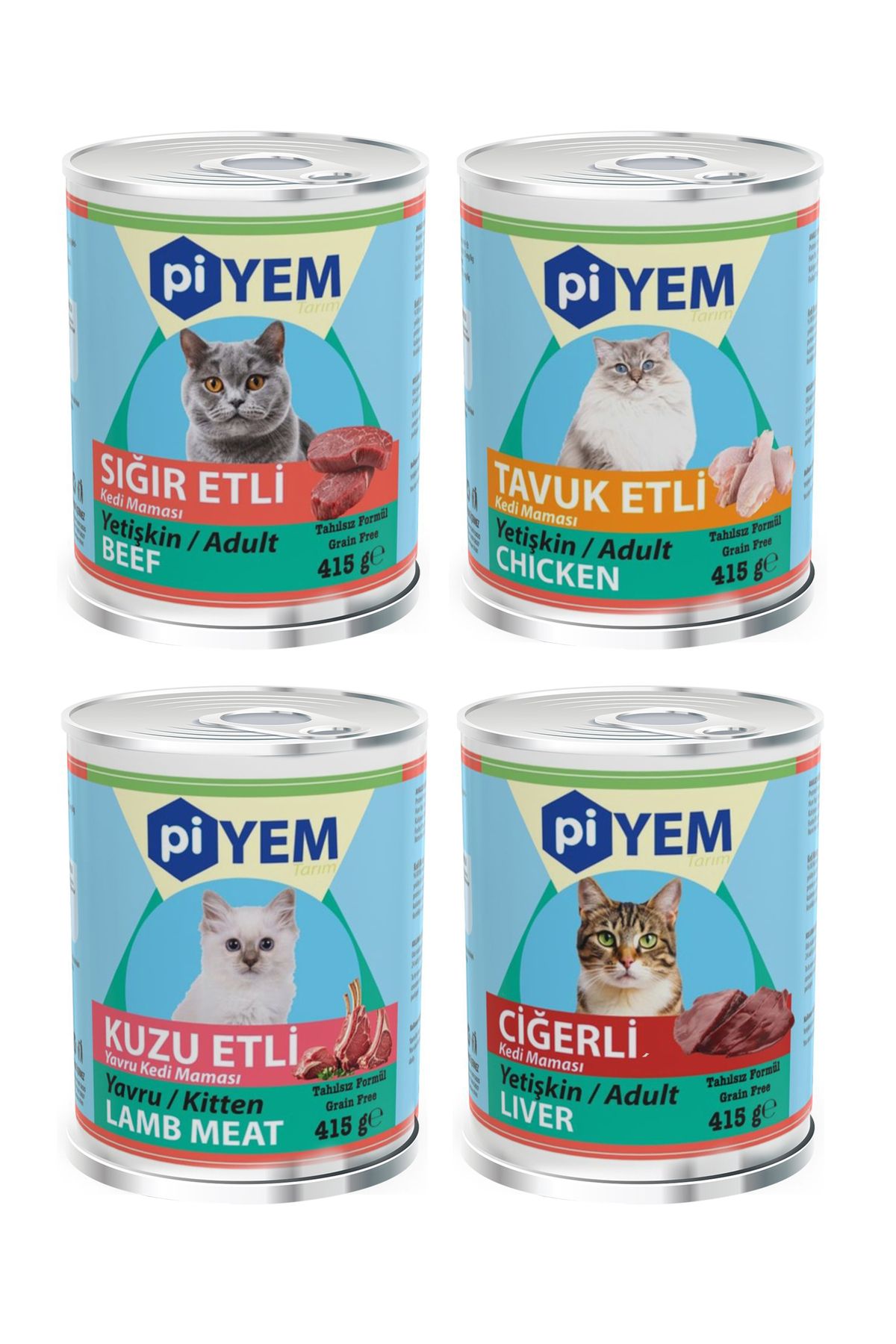 Piyem Tarım Tahılsız Karışık Kedi Konserve Maması 415 Gr. x 24 Adet