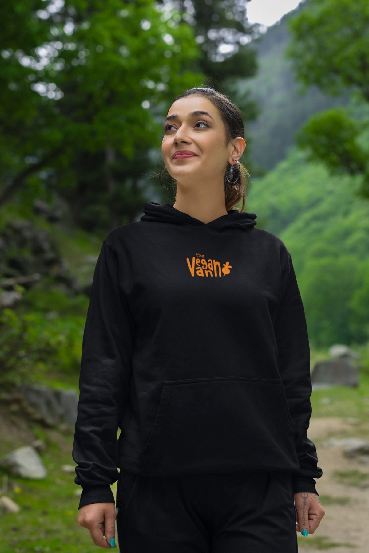 YEACHY Siyah Unisex Vegan - Vejeteryen Baskılı Sweatshirt