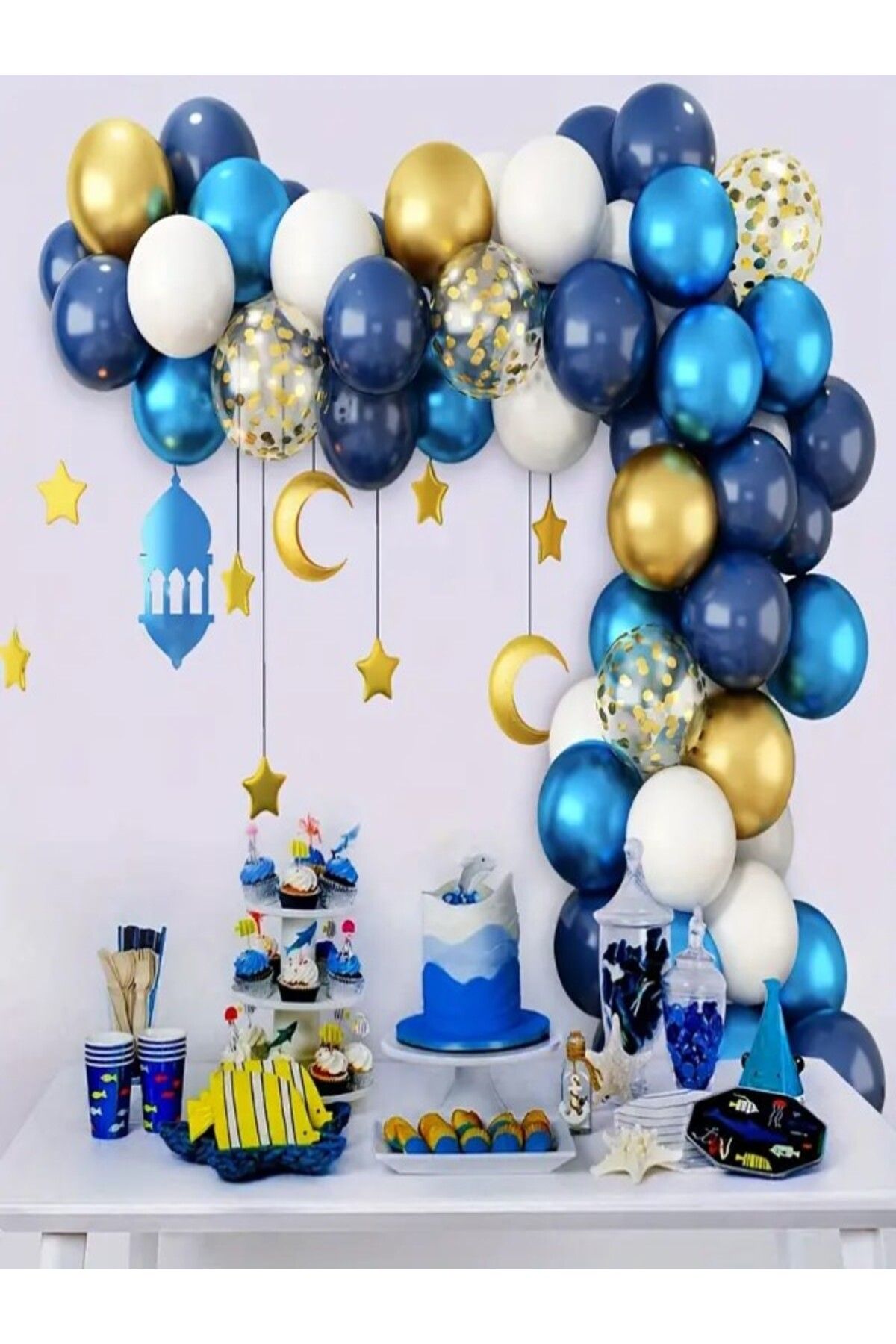 party mix Ramazan Balon Zinciri 65 'li | Ramazan Süsleri | Balon Zincir Set | Gold Balon | Eid Mubarak