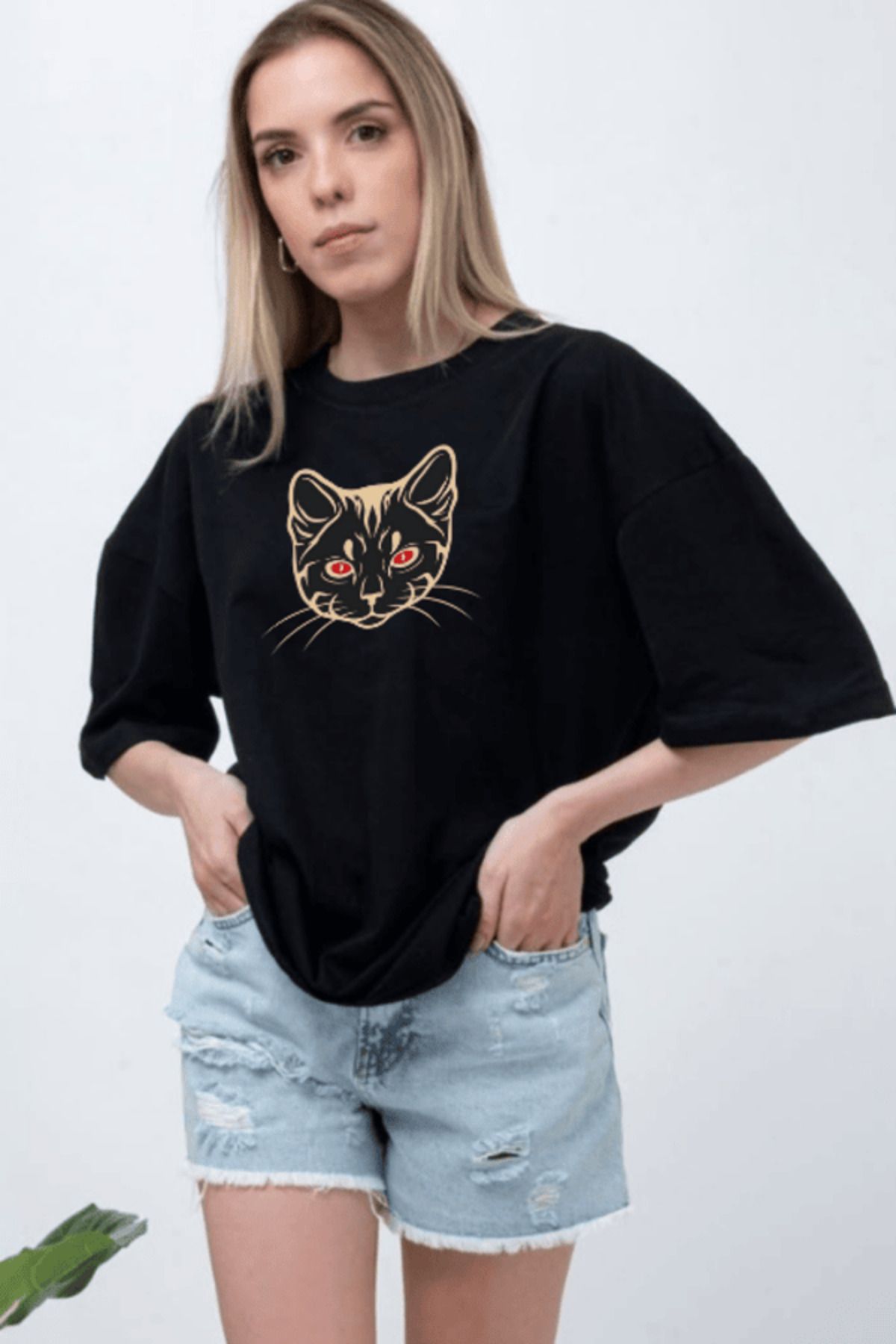 DWN WEAR Kedi Baskılı Owersize Unisex Süprem Kumaş T-shirt