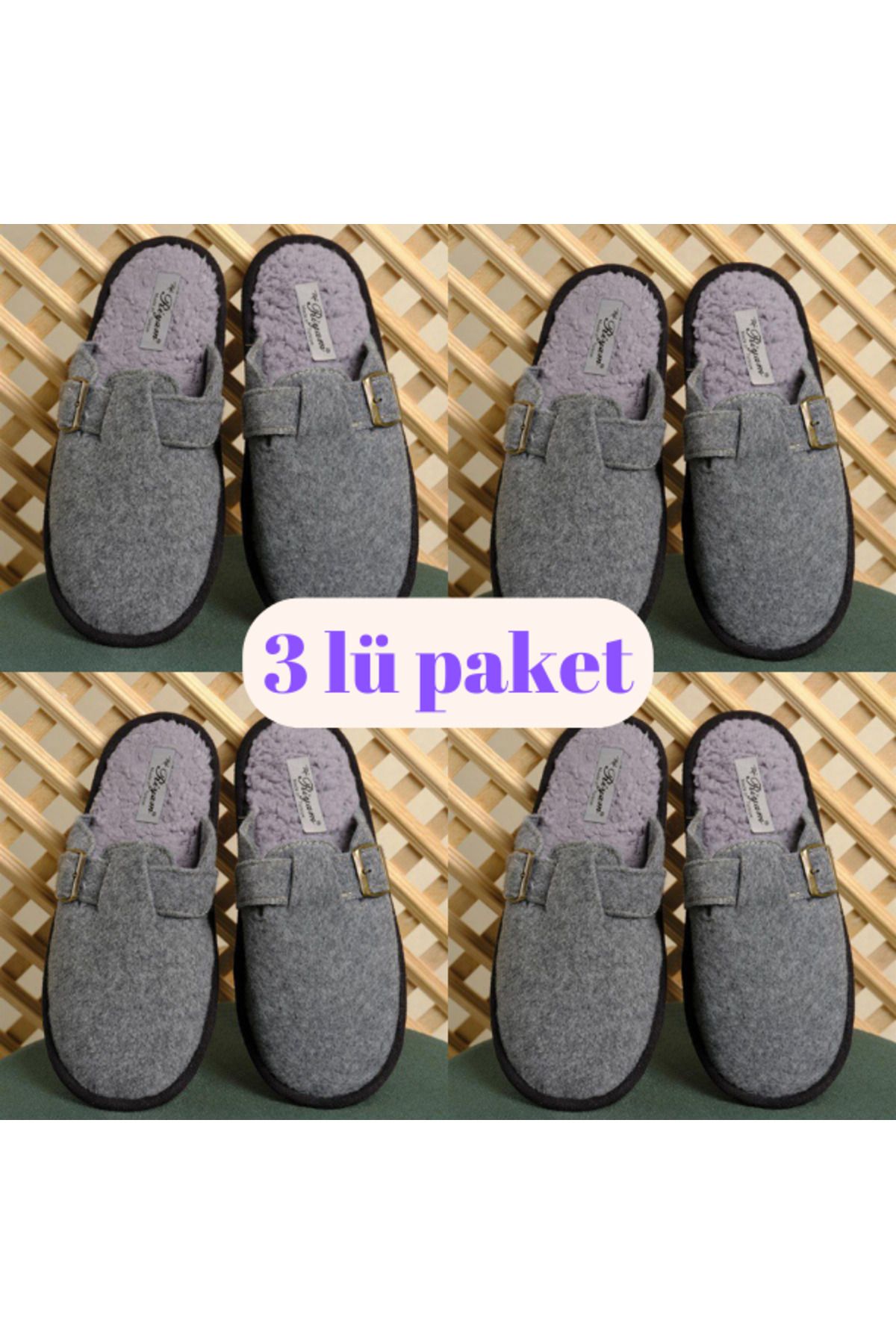 Lurji-3-Piece Gray Winter House Slippers - Felted, Guest, Groom and Dowry Design 1