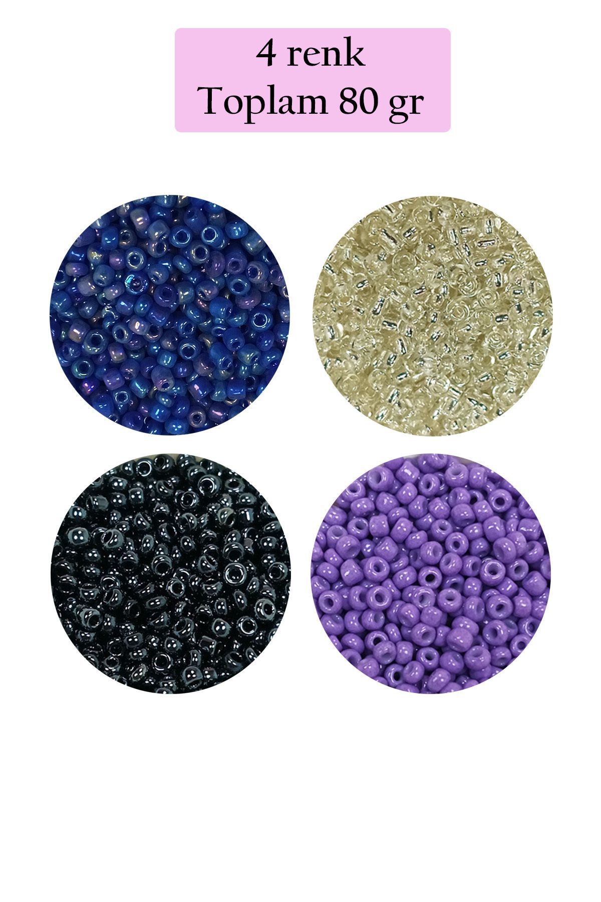 Kapamarka Dökme Cam Kum Boncuk (11/0) 2 mm - 4 Renk - Toplam 80 Gram - BNC403