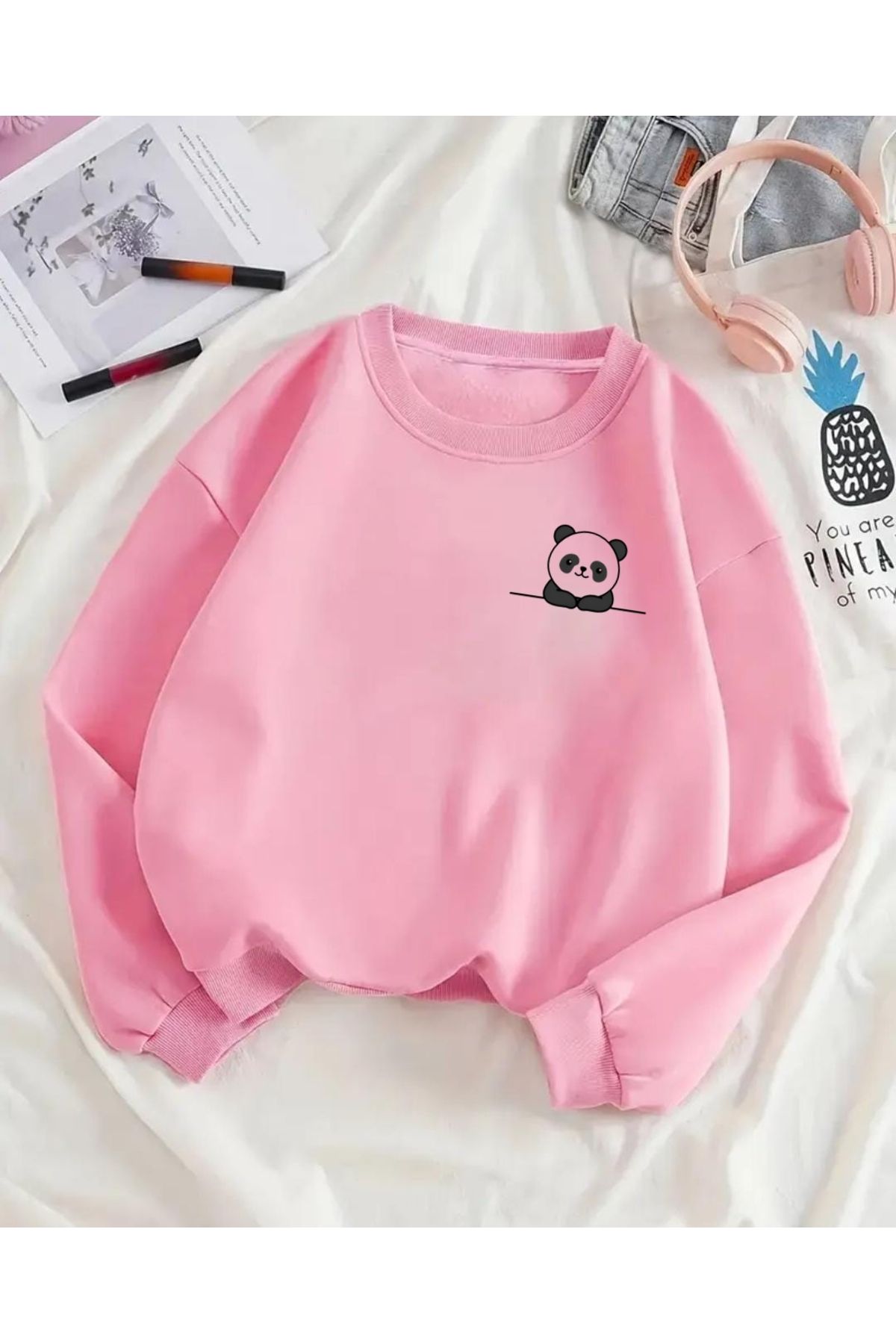 DWN WEAR Panda Baskılı 3 İplik Şardonlu Owersize Sweatshirt