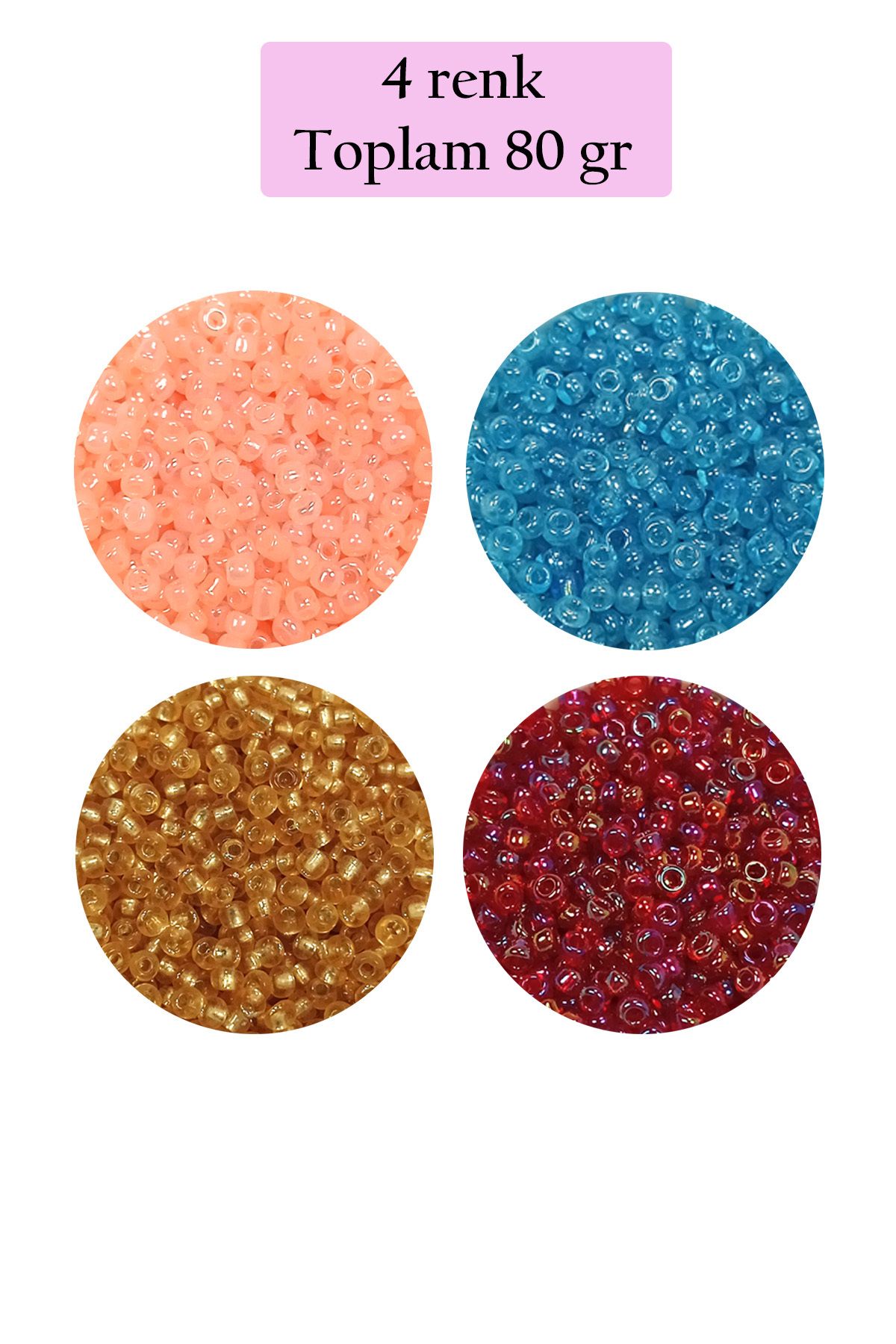 Mu Art Dökme Cam Kum Boncuk (11/0) 2 Mm - 4 Renk - Toplam 80 Gram - Bnc405