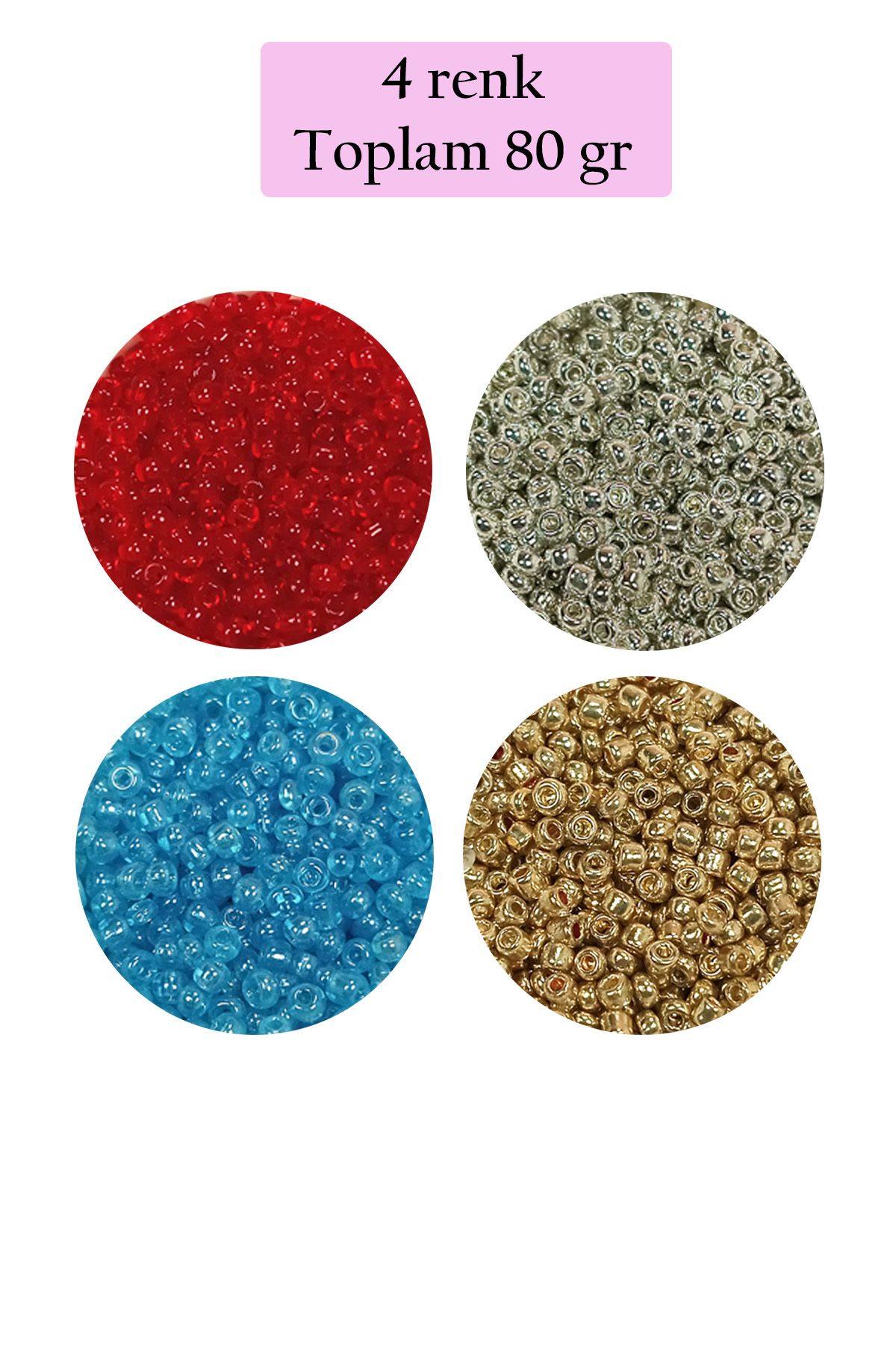Kapamarka Dökme Cam Kum Boncuk (11/0) 2 mm - 4 Renk - Toplam 80 Gram - BNC404