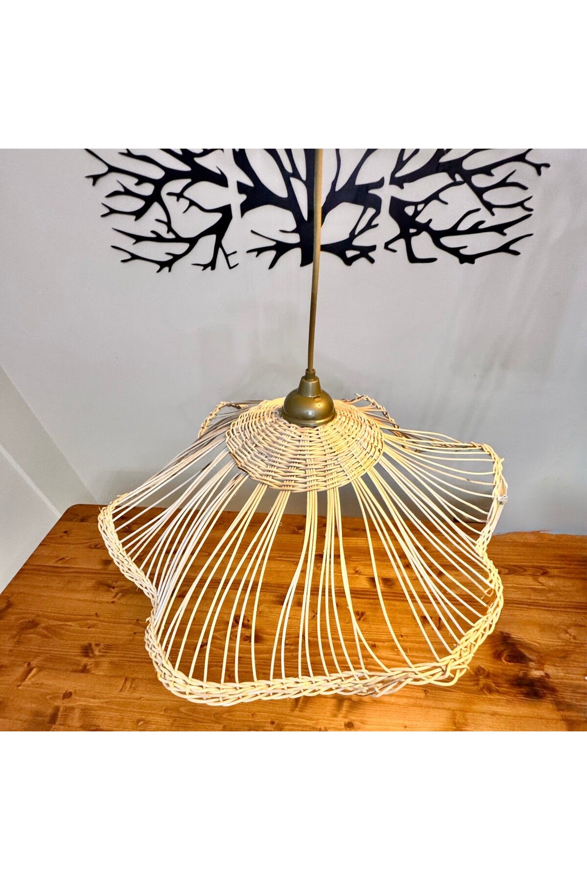 luminart 55CM ÇAP Rattan Sarkıt Avize Doğal Salon Avize Bohem Avize