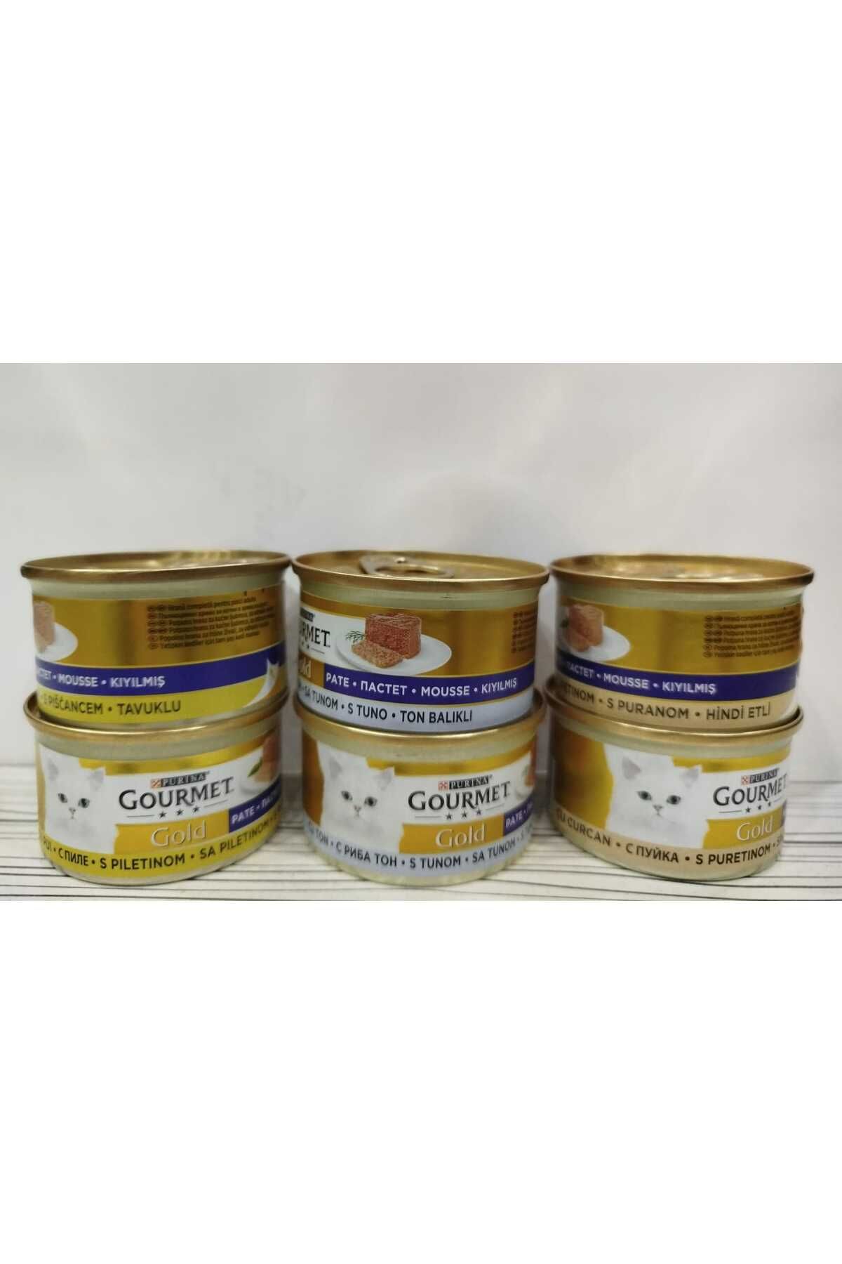 Gourmet GOLD KIYILMIŞ TAVUKLU-HİNDİ ETLİ-SOMONLU KEDİ KONSERVESİ 6'LI