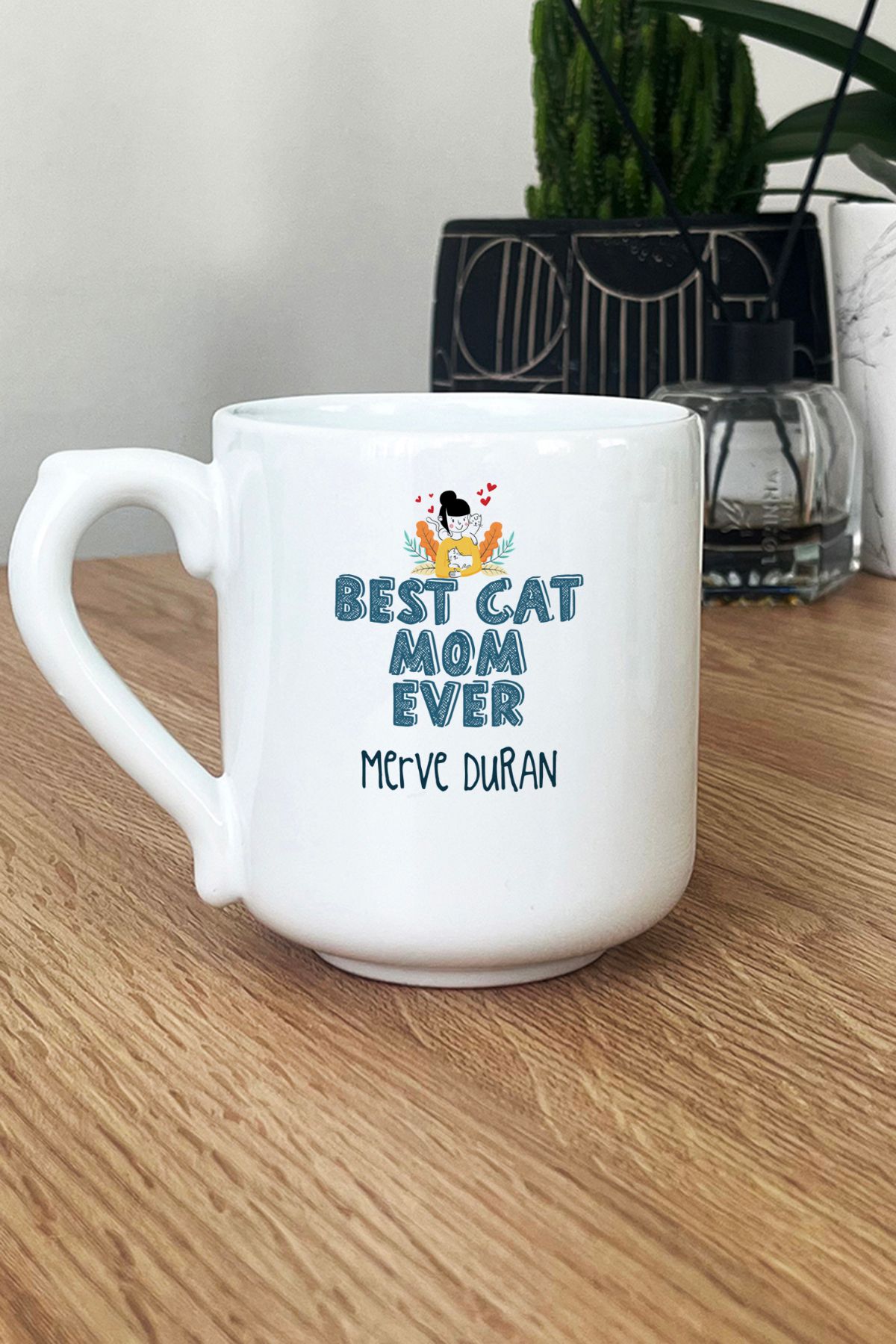 Hedizu Kişiye Özel Best Cat Mom Ever Kupa Oval En İyi Kedi Annesi J7Y M8T