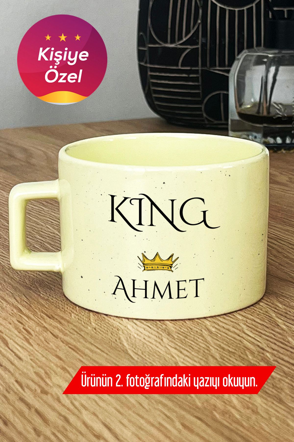 Hedizu Kişiye Özel King Pastel Fincan Sarı Sevgiliye Hediye J9H S4T