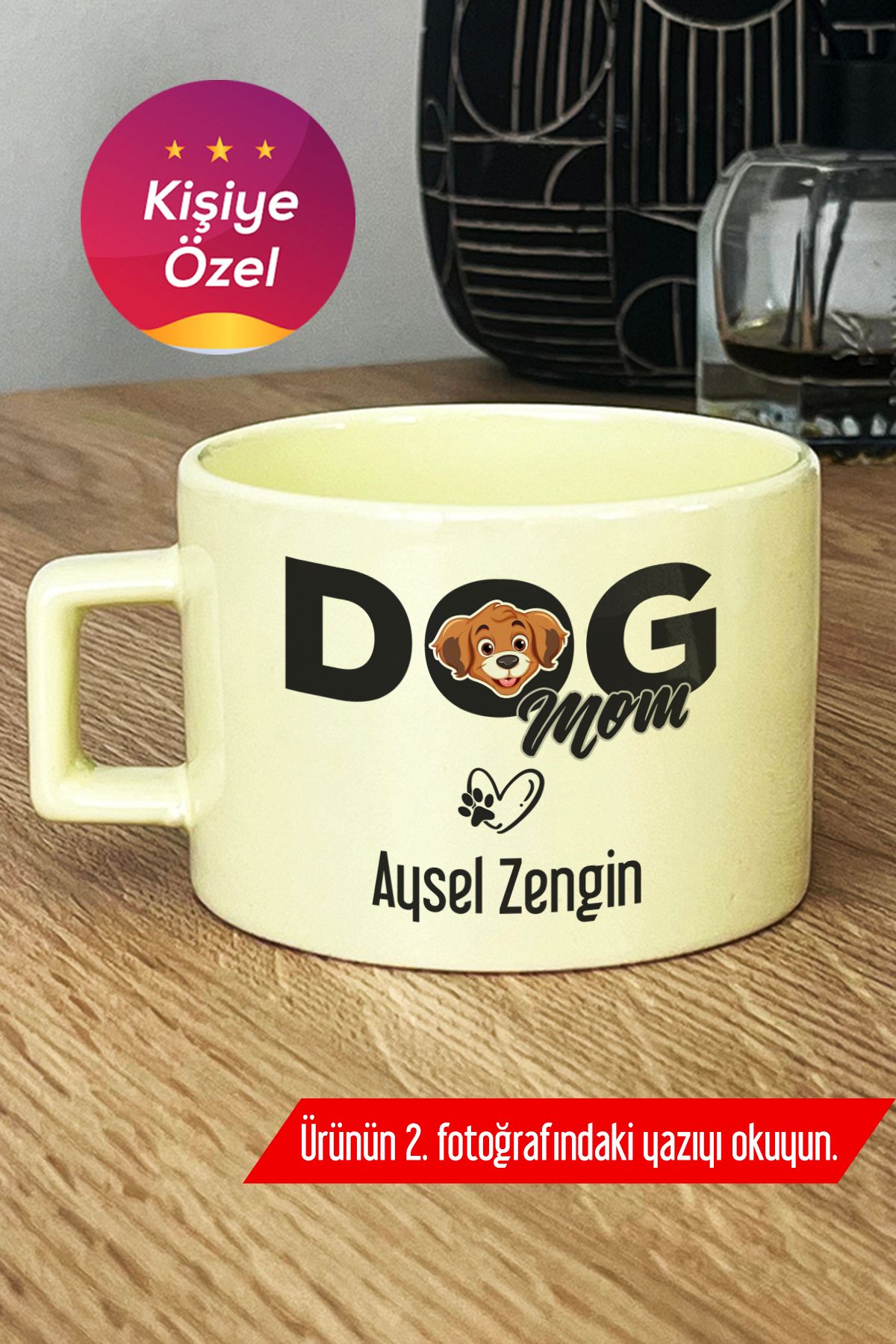 Hedizu Kişiye Özel Dog Mom Pastel Fincan Sarı Köpek Annesi B6R H8Q