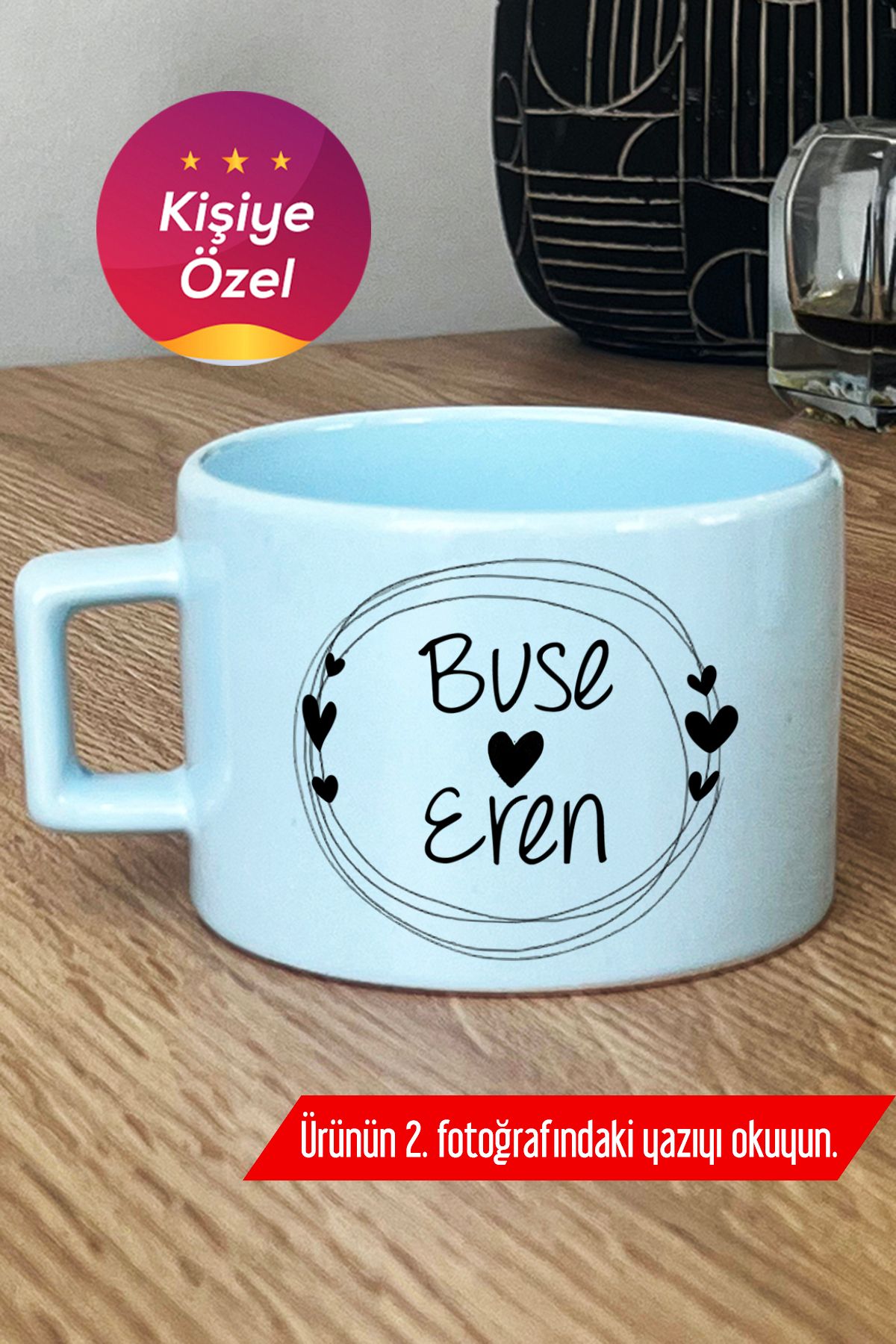 Hedizu Kişiye Özel İki İsim Yazılı Pastel Fincan Mavi Sevgililer Günü Hediyesi X4H N5W