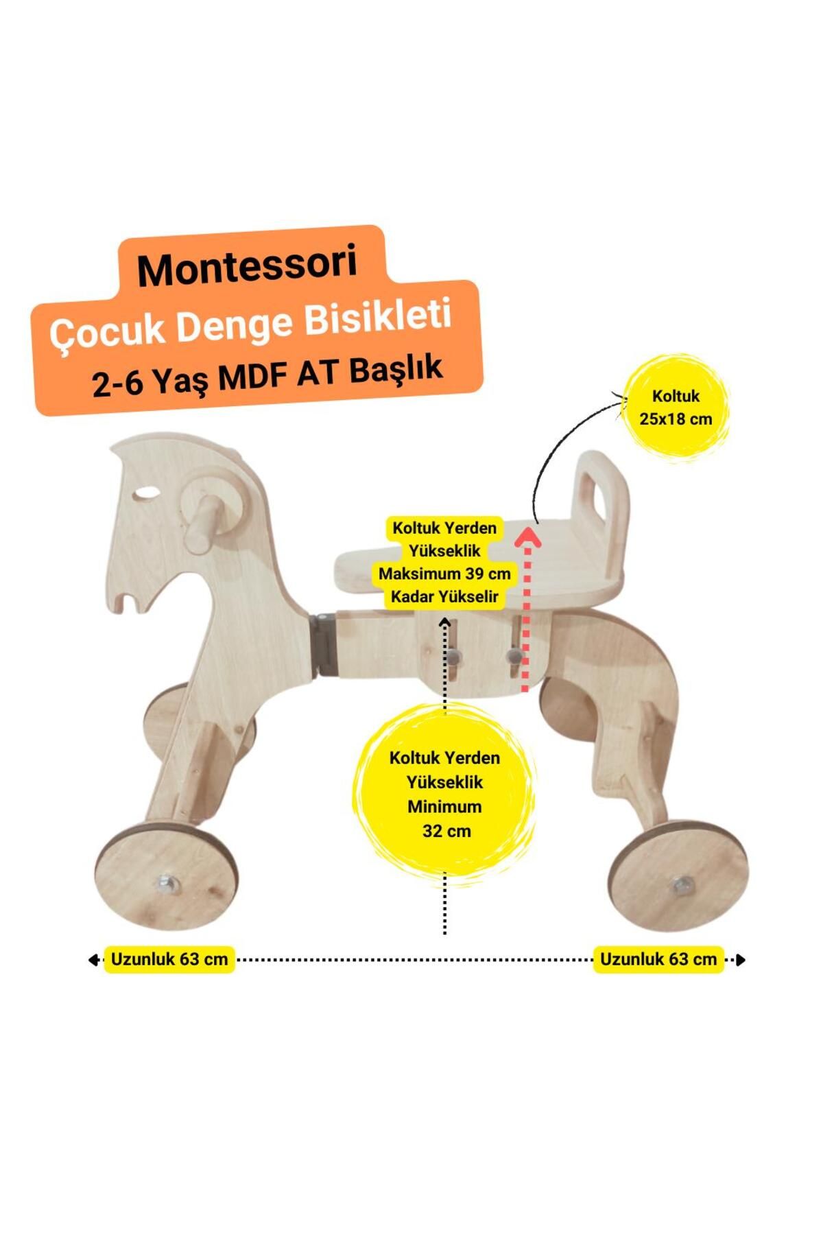 MukoToys Montessori Çocuk Denge Bisikleti 2-6 Yaş MDF At Başlık