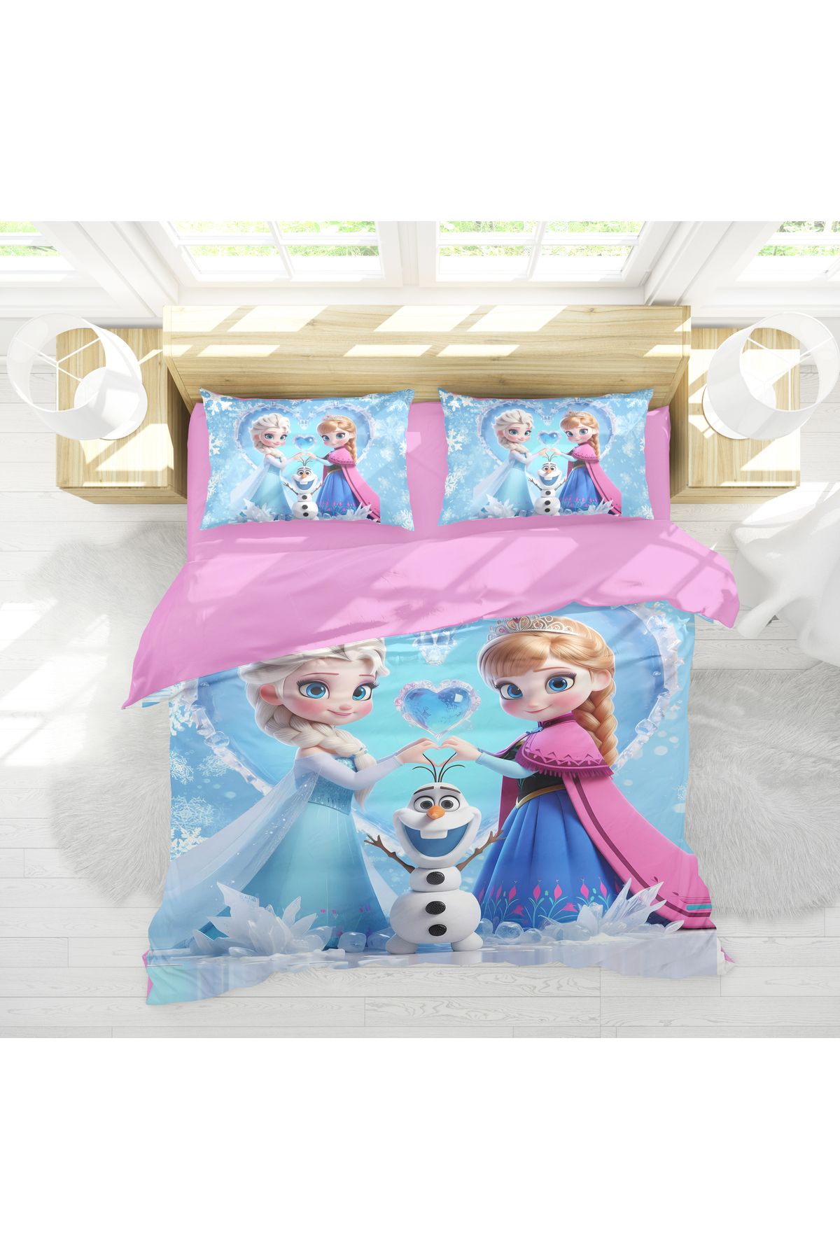 Erays Home Elsa ve Anna Frozen 3D Dijital Baskılı Çift Kişilik Nevresim Takımı Genç Nevresim Takımı