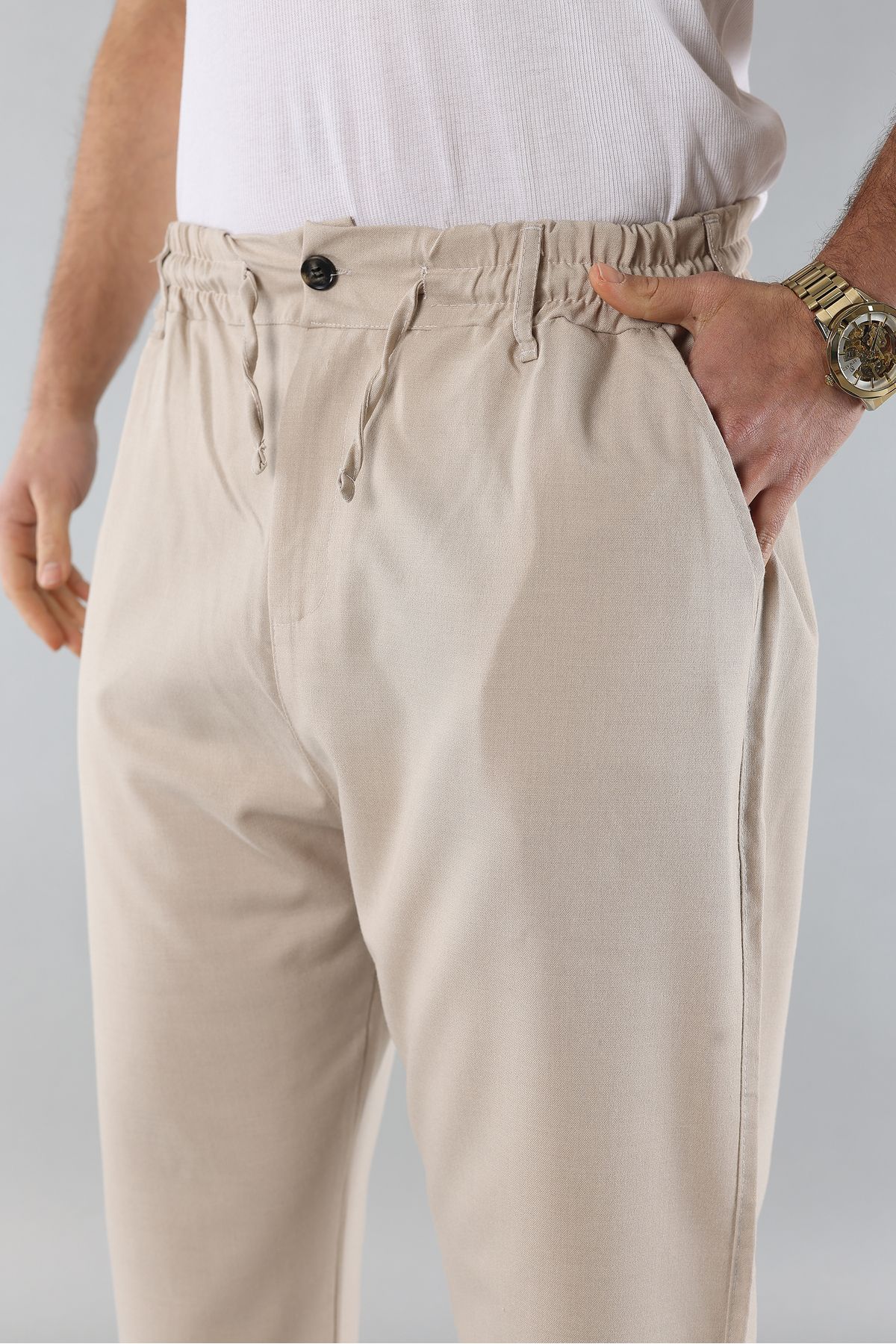 Artı1-New Season Elastic Waist and Lace-Up Quality Relaxed Fit Classic Wide Leg Baggy Pants 5