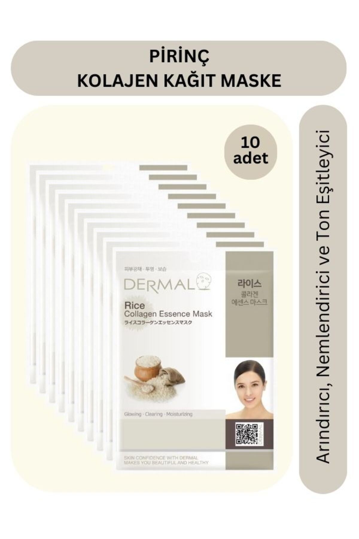 Dermal-Purifying Moisturizing and Tone Equalizing Rice Extract Collagen Mask 10 Pieces 1