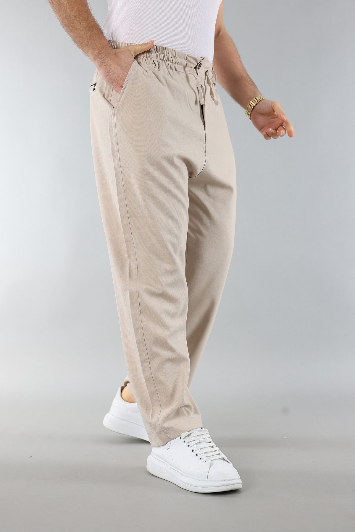 Artı1-New Season Elastic Waist and Lace-Up Quality Relaxed Fit Classic Wide Leg Baggy Pants 2