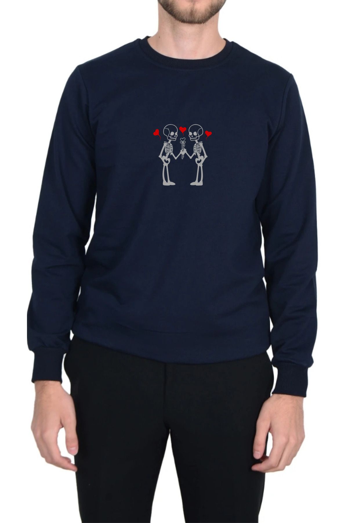 Lapaza Sevgililer Günü Özel Sweatshirt, Unisex Kalıp 2iplik İskelet Kalp Desenli Sweatshirt