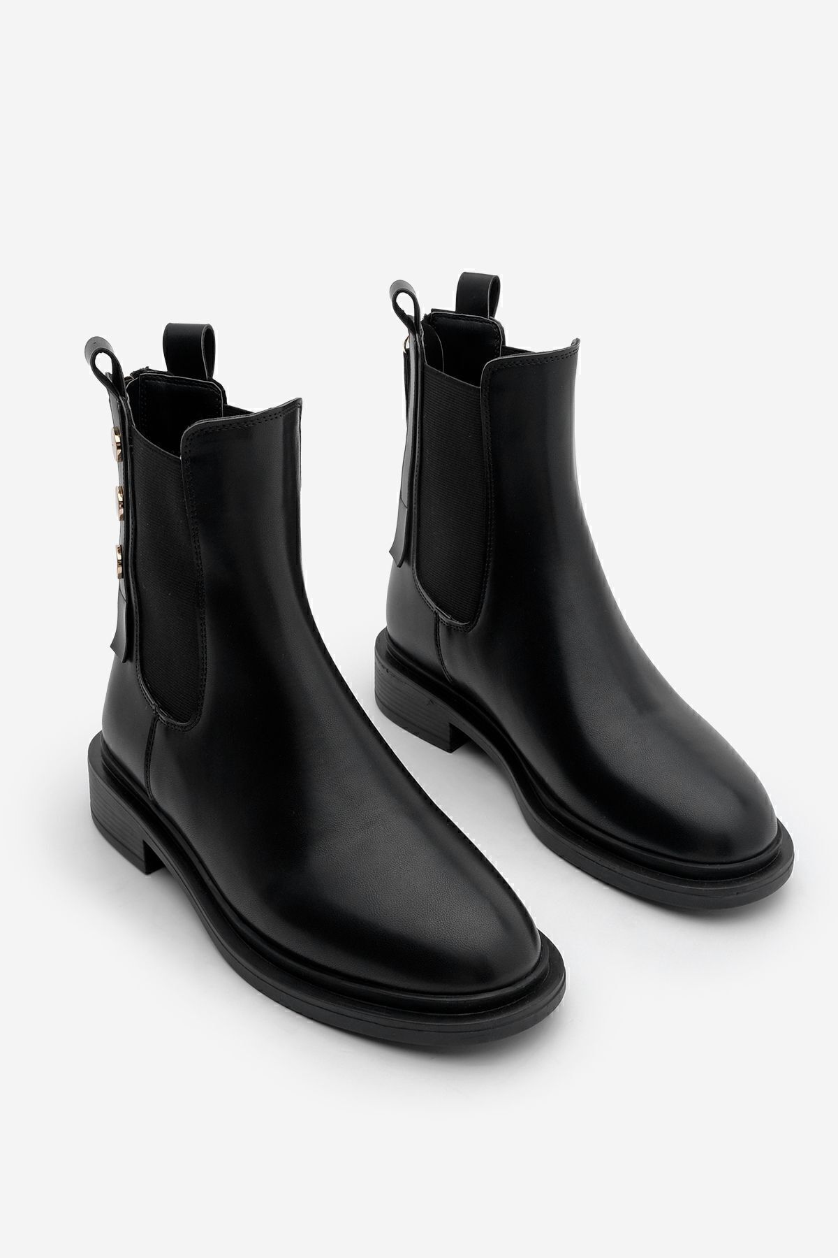 Marjin-Valone Black Women's Boots - Daily Companion with Gold Buttons, Double Elastics and Back Zipper 5