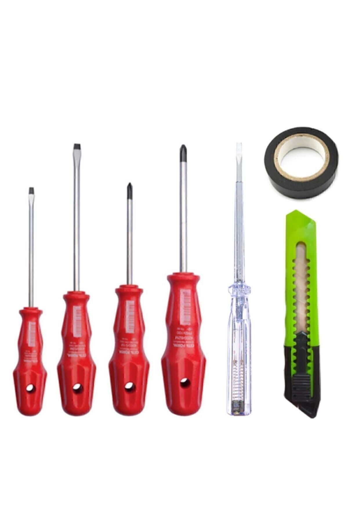 Karas Shop 7 Parça Tamir Seti / 4'lü Tornavida Seti Kontrol Kalemi Maket Bıçağı Elektrik Bandı