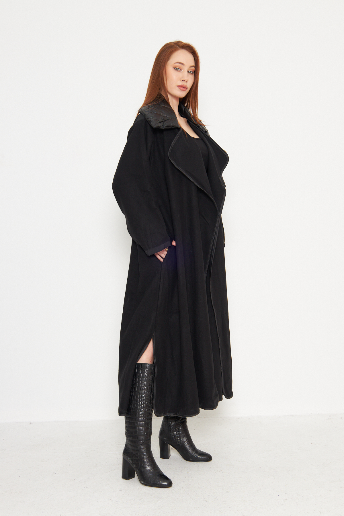 Kutaf  Siyah Özel Tasarım Oversize Kruvaze Yaka Astarlı Dış Giyim - Görsel 3