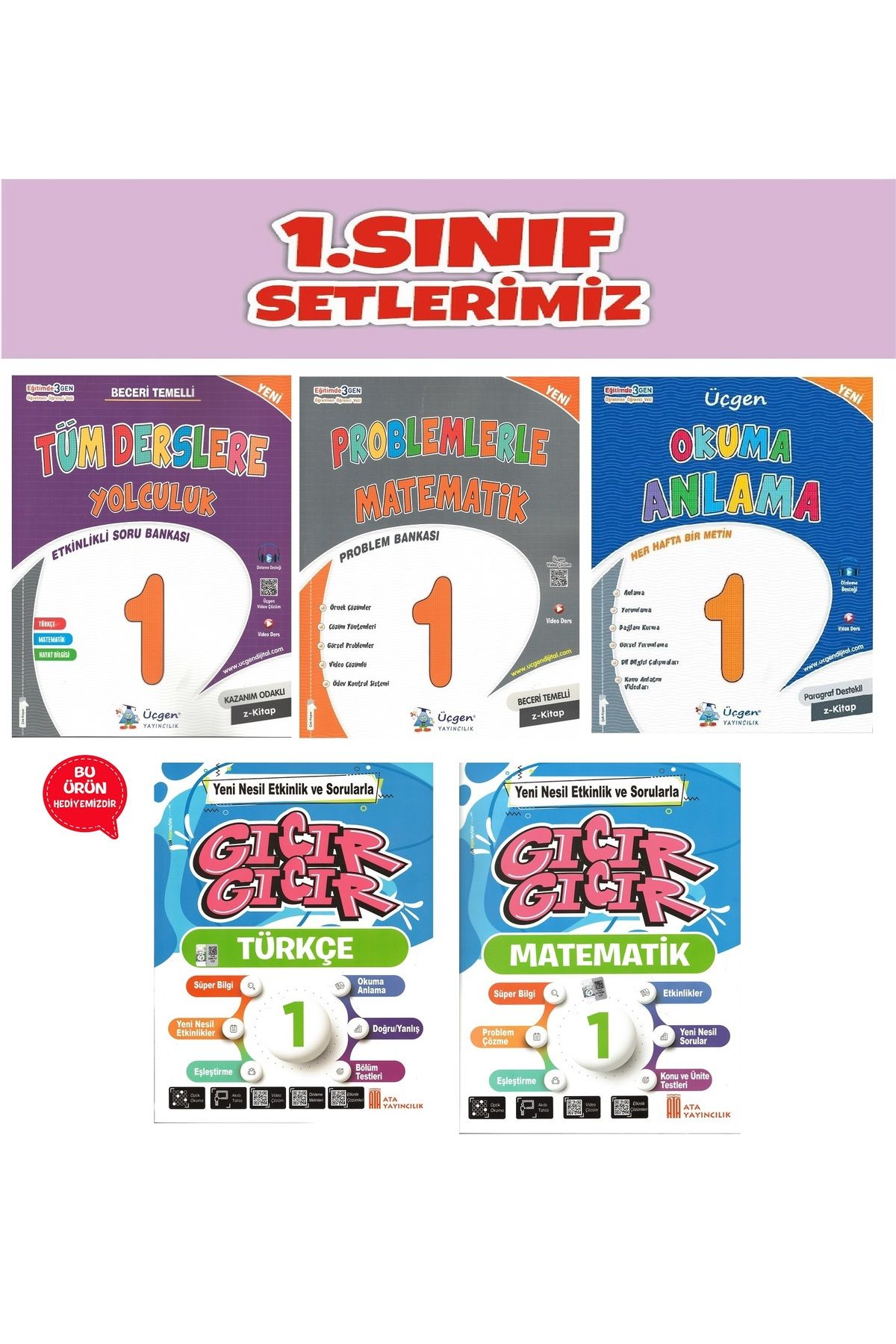 Üçgen Yayıncılık Üçgen 1.Sınıf 2.Dönem Tüm Derslere Yolculuk-Problemlerle Matematik-Okuma Anlama-Türkçe-Matematik Set