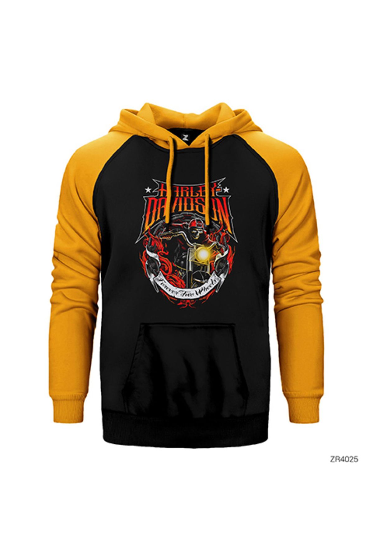 Z zepplin Harley Chopper Forever Two Wheels Sarı Renk Reglan Kol Kapşonlu Sweatshirt